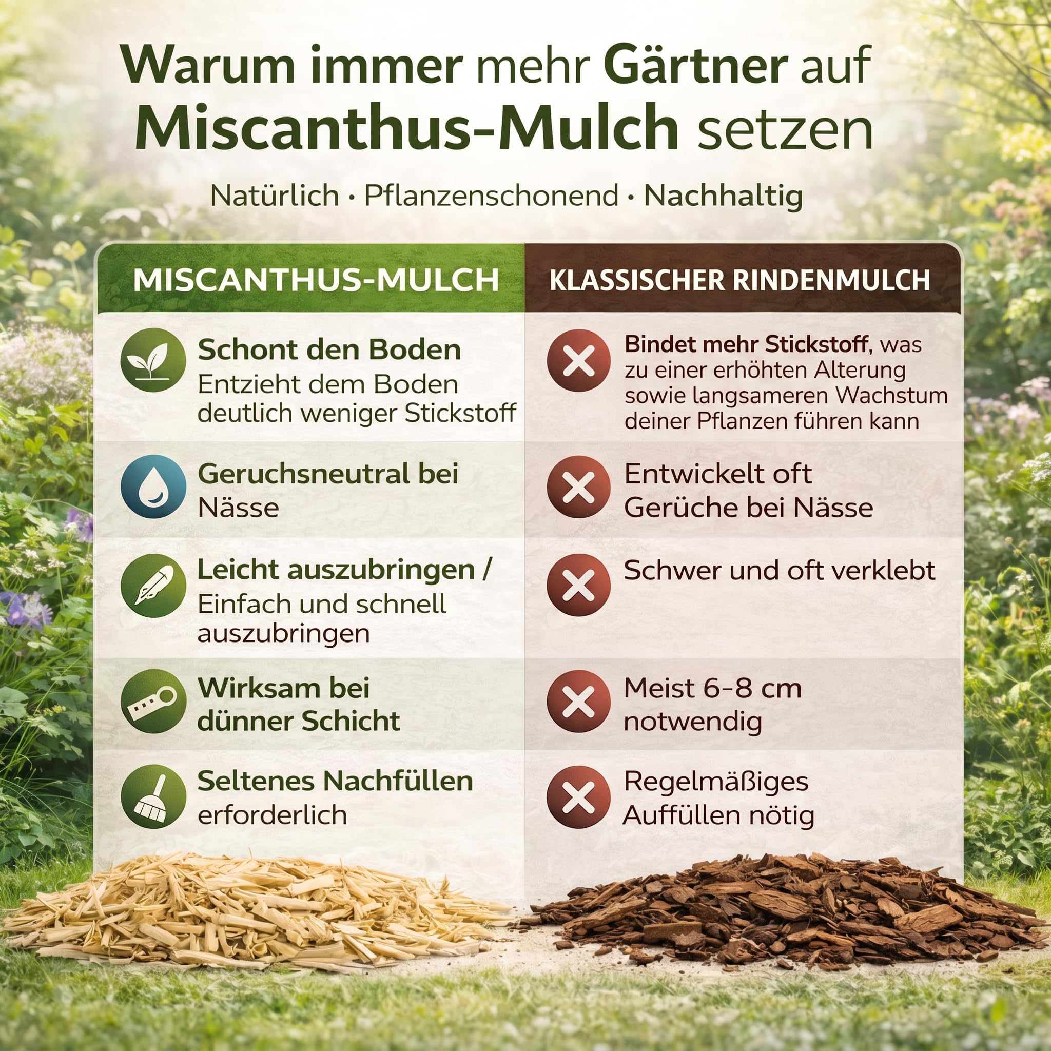 MISCANTHUS WIEDEMANN® | 120 Liter Ballen Bio Miscanthus Gartenmulch | Umweltfreundlicher Mulch für Gartenbeete und Gartengestaltung | Alternative zu Rindenmulch und Hackschnitzel