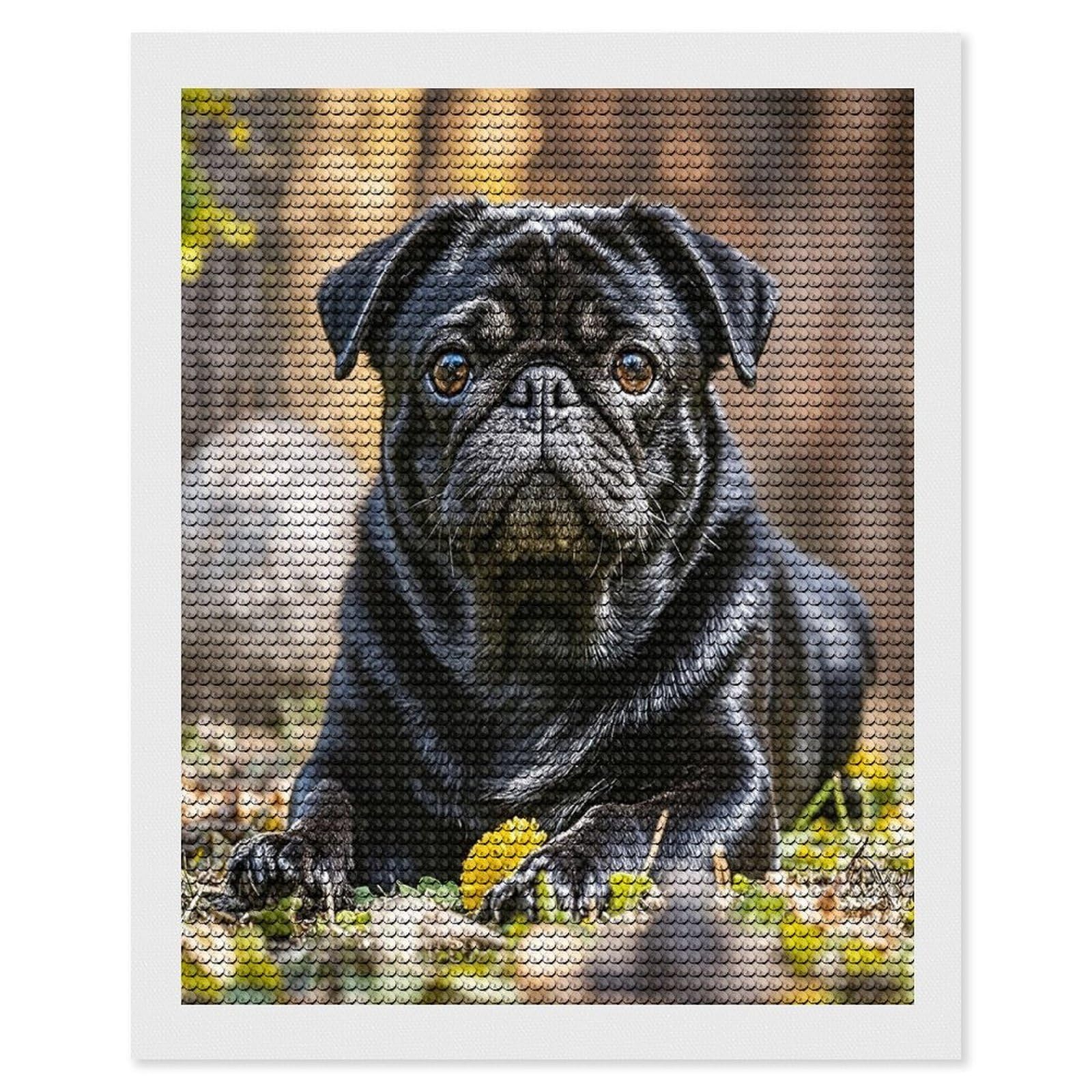 FekiLoot Cute Black Pug Dog Diamond Art Kits for Adults Diamond Painting Kits for Beginners DIY Diamond Art Kits Round Full Drill Diamond Dot Gem Painting for Home Wall Decor Gift 16"x20"
