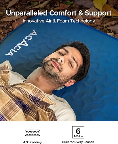 Miniatura 2 de Acacia 4" Thick Self Inflating Sleeping Pad with Foam, Innovative Y-Shaped Telescopic Structure, Ultraportable Camping Air Mattress with Pump Sack,