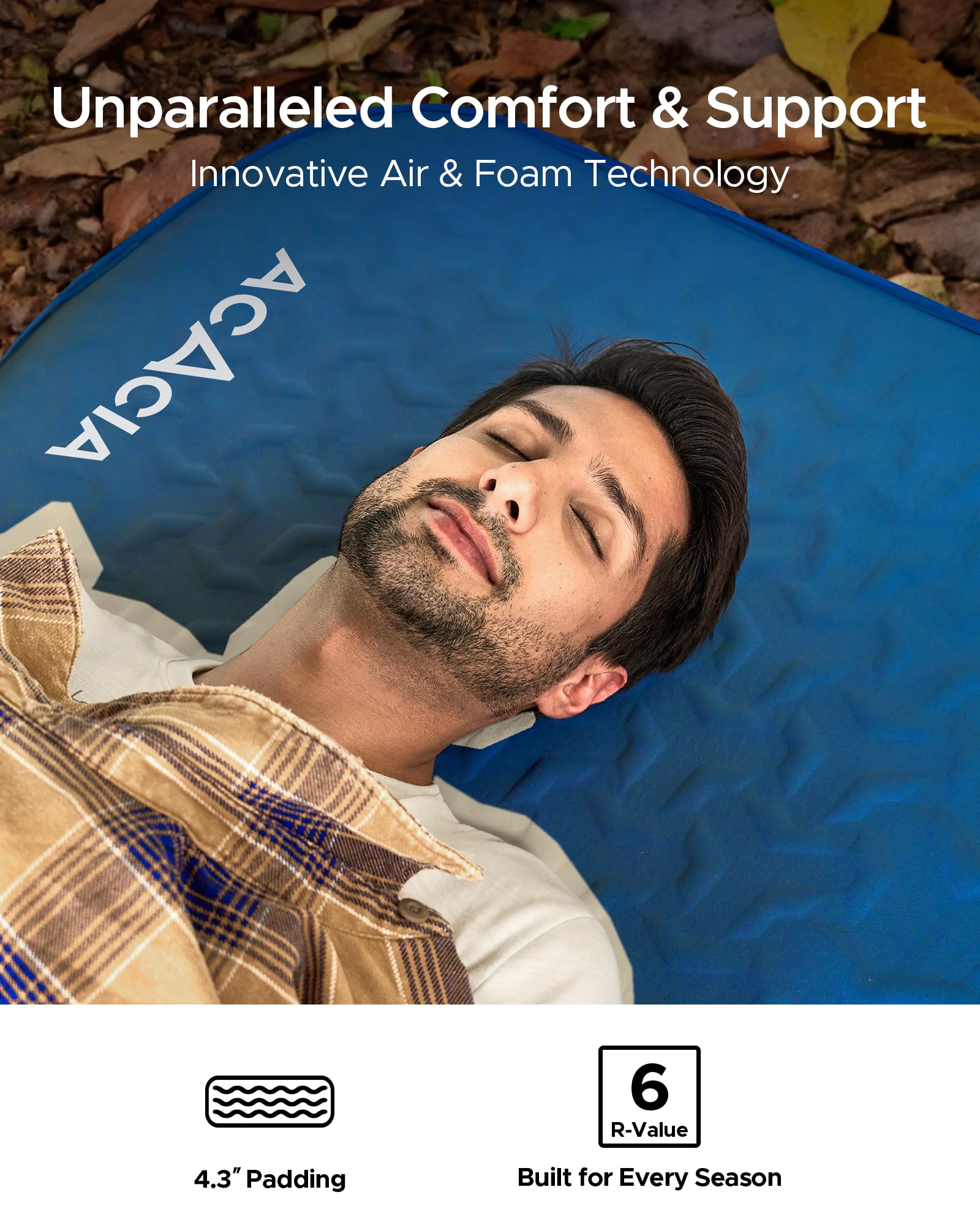 ACACIA Almohadilla de Dormir autoinflable de 4 Pulgadas de Grosor con Espuma, innovadora Estructura telescópica en Forma de Y, colchón de Aire ultraportátil para Acampar con Bolsa de Bomba, Cama de