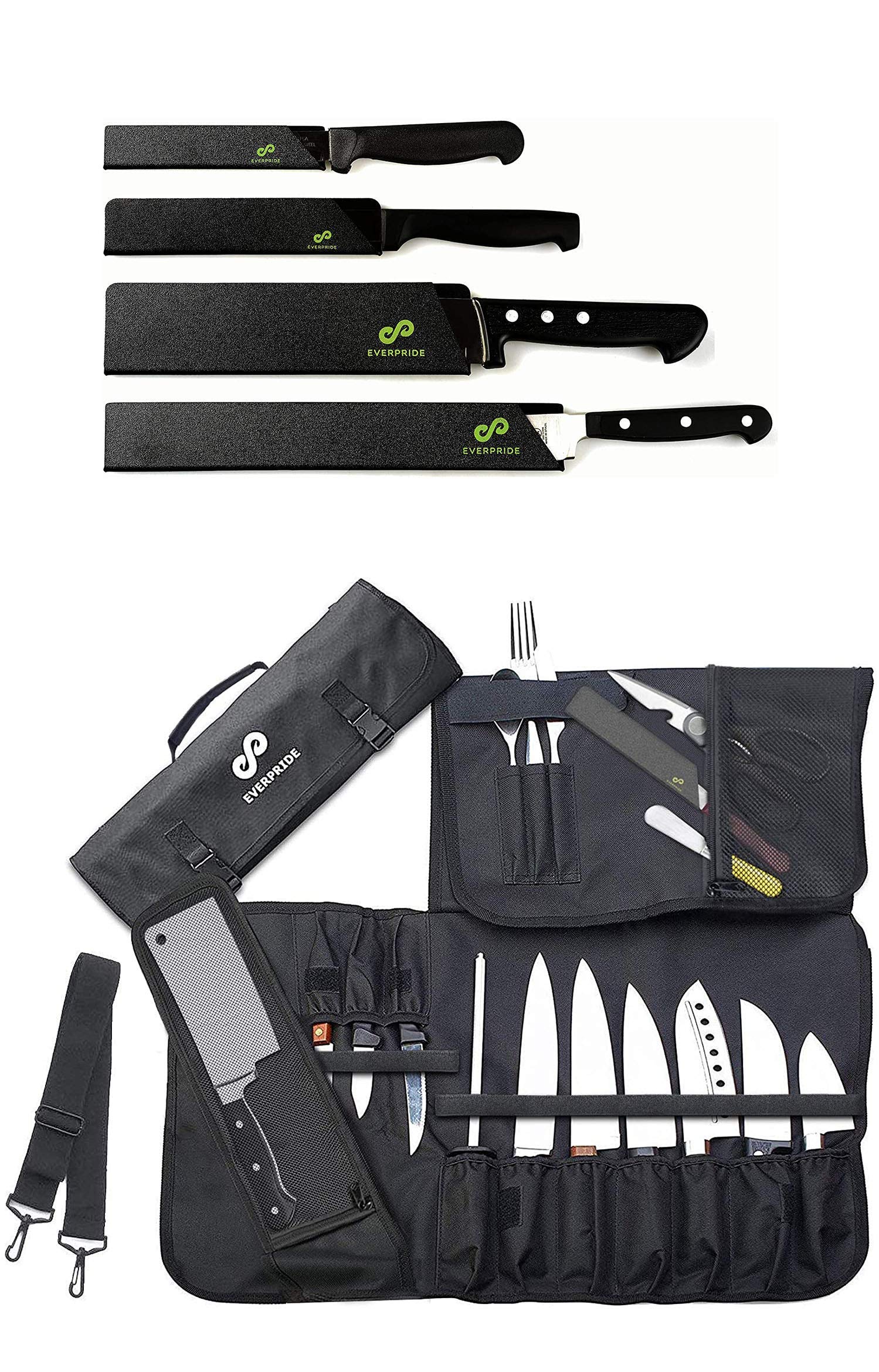 EVERPRIDEChef Knife Guard Set (4-Piece Set) and Chef’s Knife Roll Bag (15 Slots)