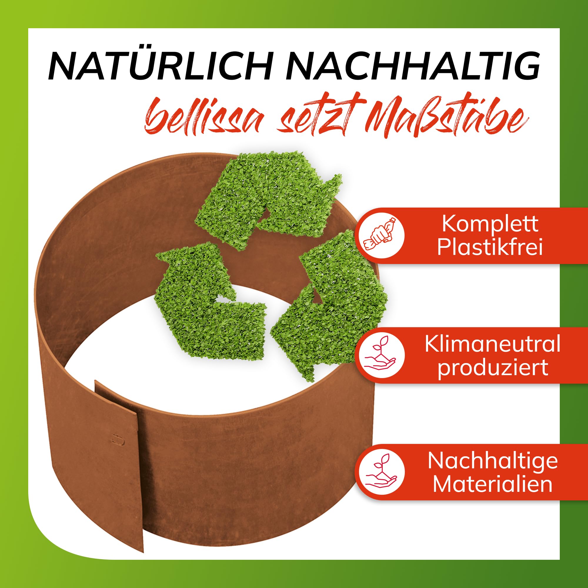 bellissa – Rasenkante Metall Corten-Stahl rund 40x13 cm - Baumring Rasenbegrenzung aus wetterfestem Material für saubere Rasen- & Beetabgrenzung - Beeteinfassung Pflanzring Kreis robust & langlebig