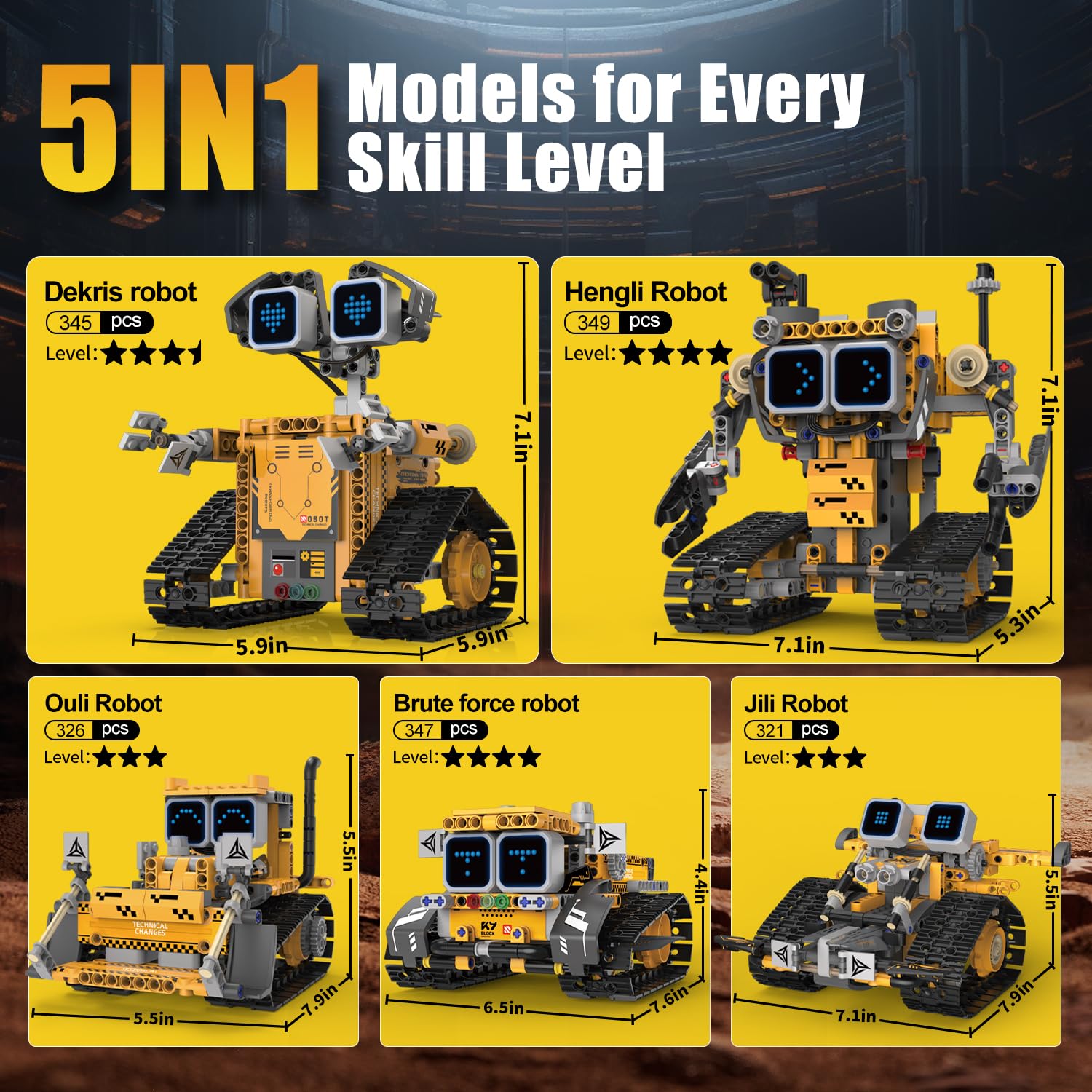 Gohero - Kit de construcción de robots, juguetes STEM 5 en 1 para niños de 8 a 10 años con control remoto y de aplicación, kits técnicos de robótica con 16 expresiones LED, regalos de Navidad y