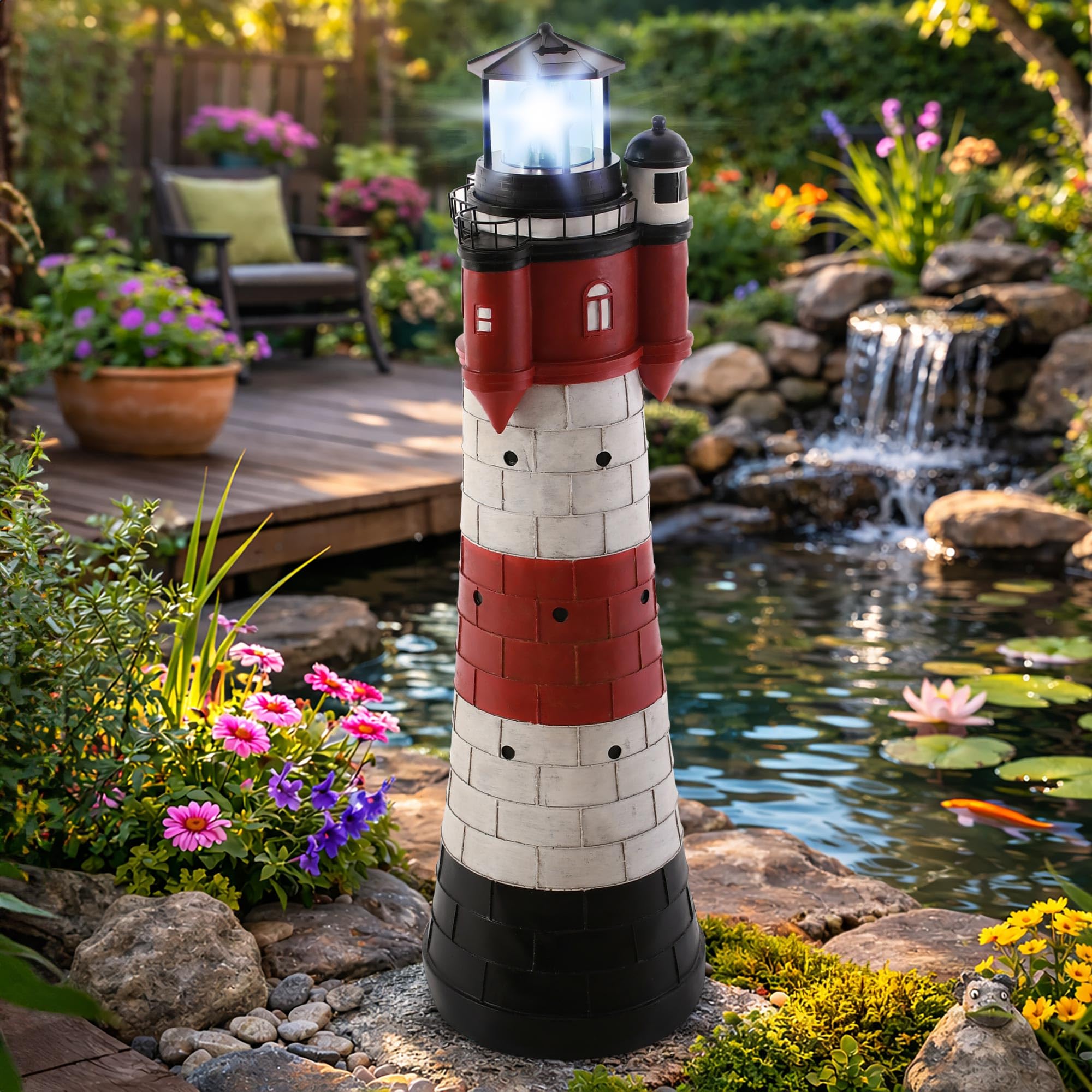 Raburg Solar Leuchtturm Roter Sand XL 108 cm LED kaltweiß rotierendes Licht Dämmerungssensor wetterfest Akku
