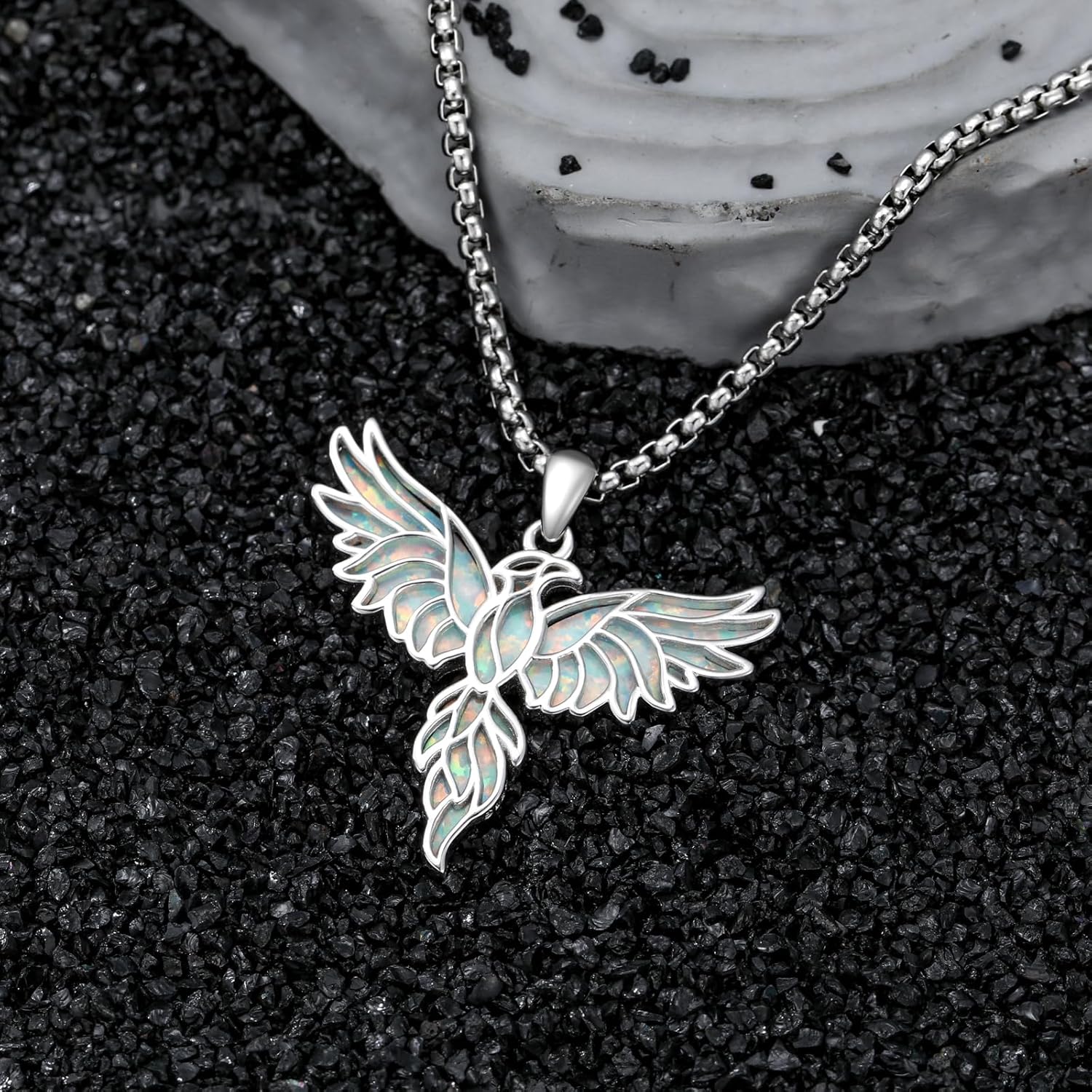 Opal Turquoise Animal Necklace 925 Sterling Silver Hummingbird Horse Bird Phoenix Wolf Butterfly Dragonfly Opal Jewelry Christmas Gifts for Women Men - Image 5