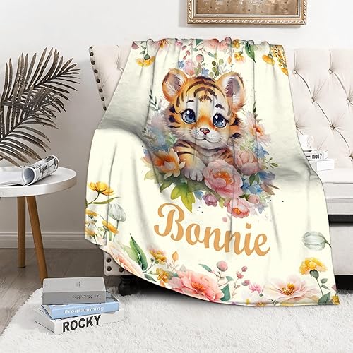 Miniatura 4 de Buyyet Manta de bebé personalizada con nombre, manta de bebé de tigre personalizada para niñas y niños, regalo de Navidad, manta personalizada de