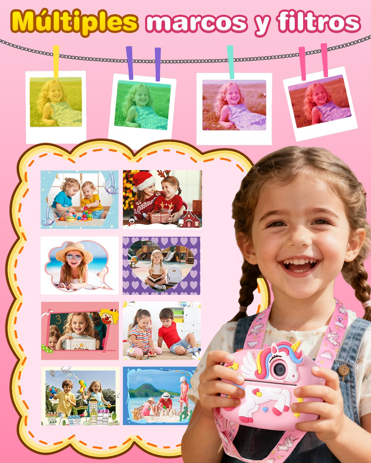 Camara Fotos Infantil Instantanea, 48MP 1080P Cámara Instantánea para Niños con Tarjeta de 32G y 4 Rollos Impresora, Maquina Fotografia Instanea Regalo de Juguete para Criança de 3 a 12 Años
