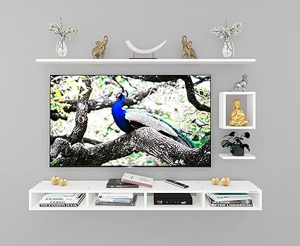 Odestar Colt Engineered Wood Wall Mount TV Entertainment Unit/with Set Top Box Stand- White(Ideal up to 50 to 55