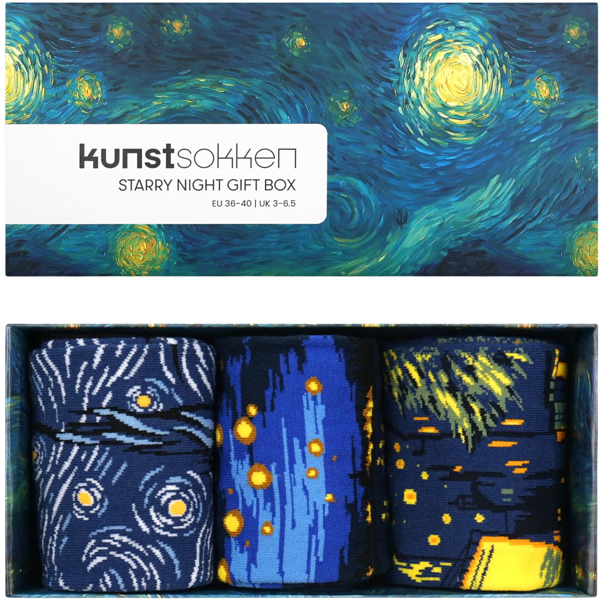 Kunstsokken Art Socks - Starry Night Giftbox 3-pack - gifts for artists stocking presents novelty socks christmas stocking fillers women sock gift set