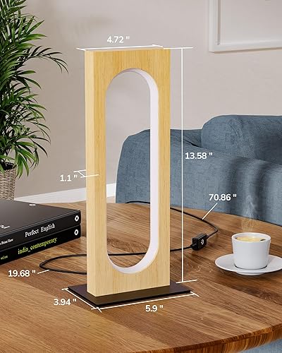 Miniatura 7 de EDISHINE Lámpara de mesa LED, lámpara de noche de madera con 3 temperaturas de color y regulable, lámpara de mesita de noche cuadrada con control