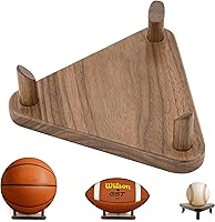 SAMRION Solid Walnut Triangle Ball Display Stand - Basketball Football Soccer Holder for Autographed Sports Memorabilia