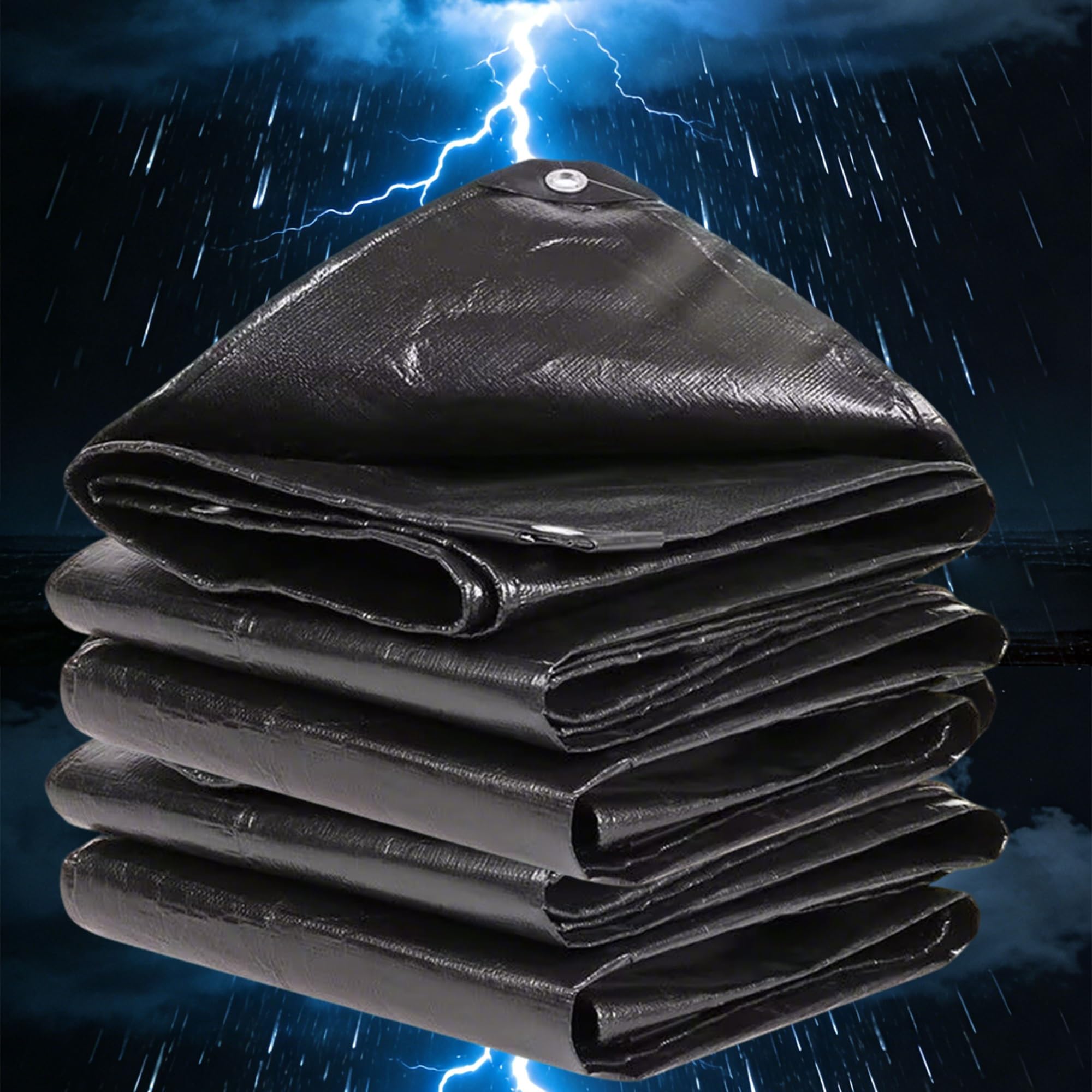 Tarpaulin Waterproof Heavy Duty Tarp PE 2.5x7.5m Sheet Cover, Groundsheet - Waterproof, Weatherproof, Frost-Resistant, UV Protection, Universal, Multipurpose, Reinforced Eyelets Black