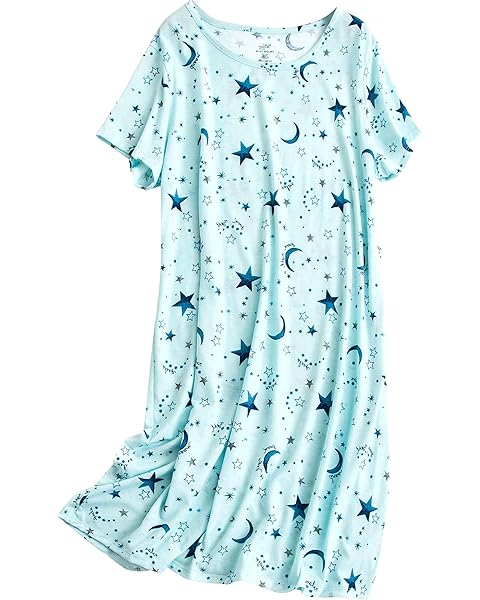 PNAEONG Women's Cotton Nightgown Sleepwear Short Sleeves Shirt Casual Print Sleepdress