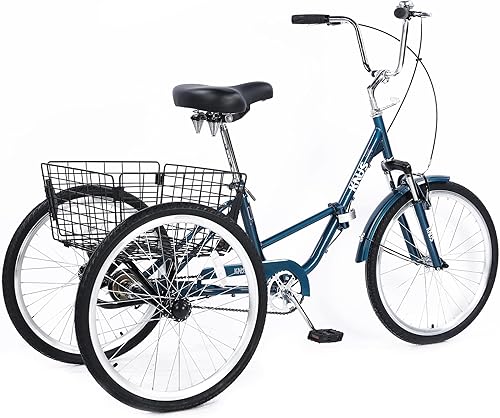 Miniatura 5 de MEGHNA KNUS - Triciciclo plegable de una sola velocidad de 20 pulgadas24 pulgadas de alto con tres ruedas de triciclo de 3 ruedas con cesta grande