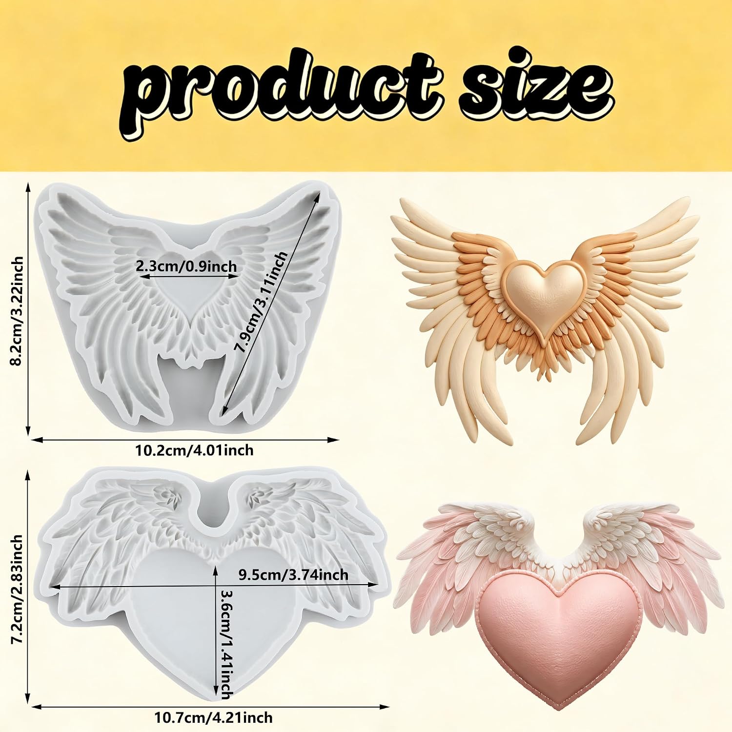 Angels Wing Silicone Molds Heart Wings Polymer Clay Mold Set of 2