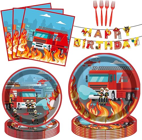 Miniatura 1 de 97 piezas de suministros de fiesta de cumpleaños de camiones de bomberos, para fiestas de cumpleaños de niños, decoración de fiestas de baby shower,