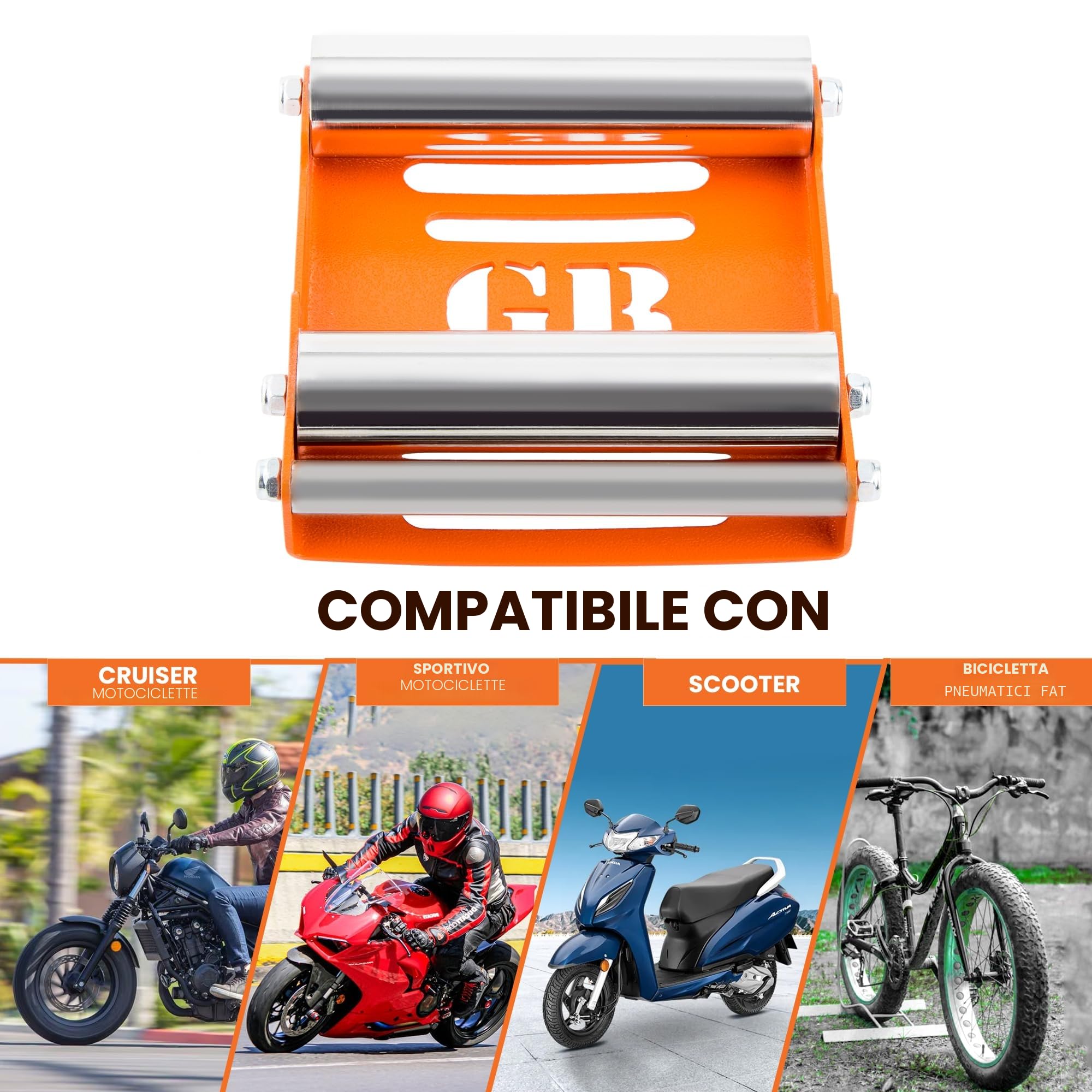GrandpitStop - Rullo per pulizia ruote moto, per pulizia pneumatici e lubrificazione catena - Cavalletto ruota Groller (Medio (bici < 485 libbre))