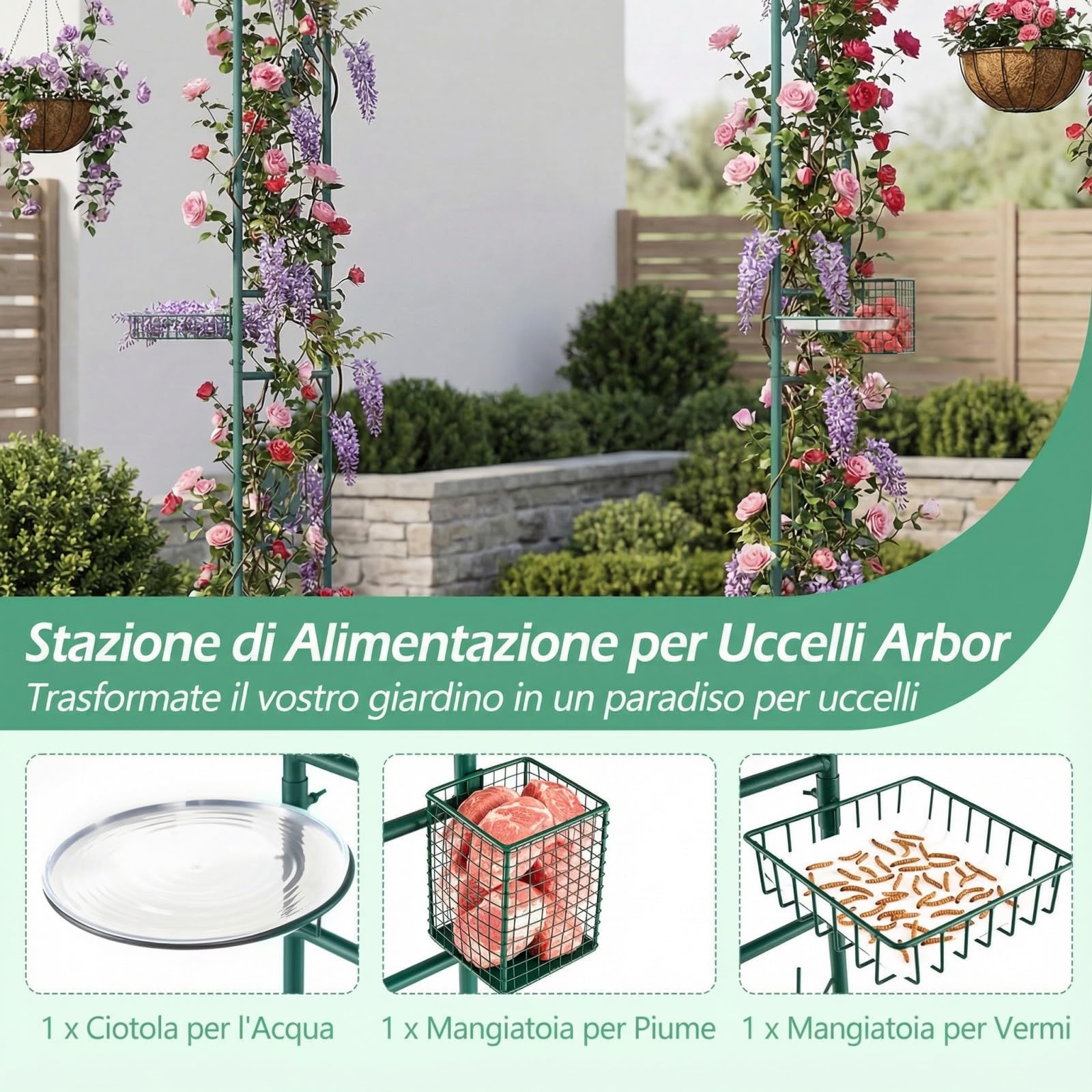 COSTWAY Pergolato a Arco da Giardino, Pergola da Esterno Decorativa in Metallo per Piante Rampicanti, Arco da Esterno per Feste, Matrimonio (Verde, Modello 1)