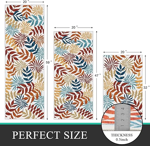 Miniatura 2 de Bsmathom Juego de alfombras de cocina bohemias de 3 piezas con hojas, alfombras de cocina antideslizantes y lavables, alfombras de cocina para