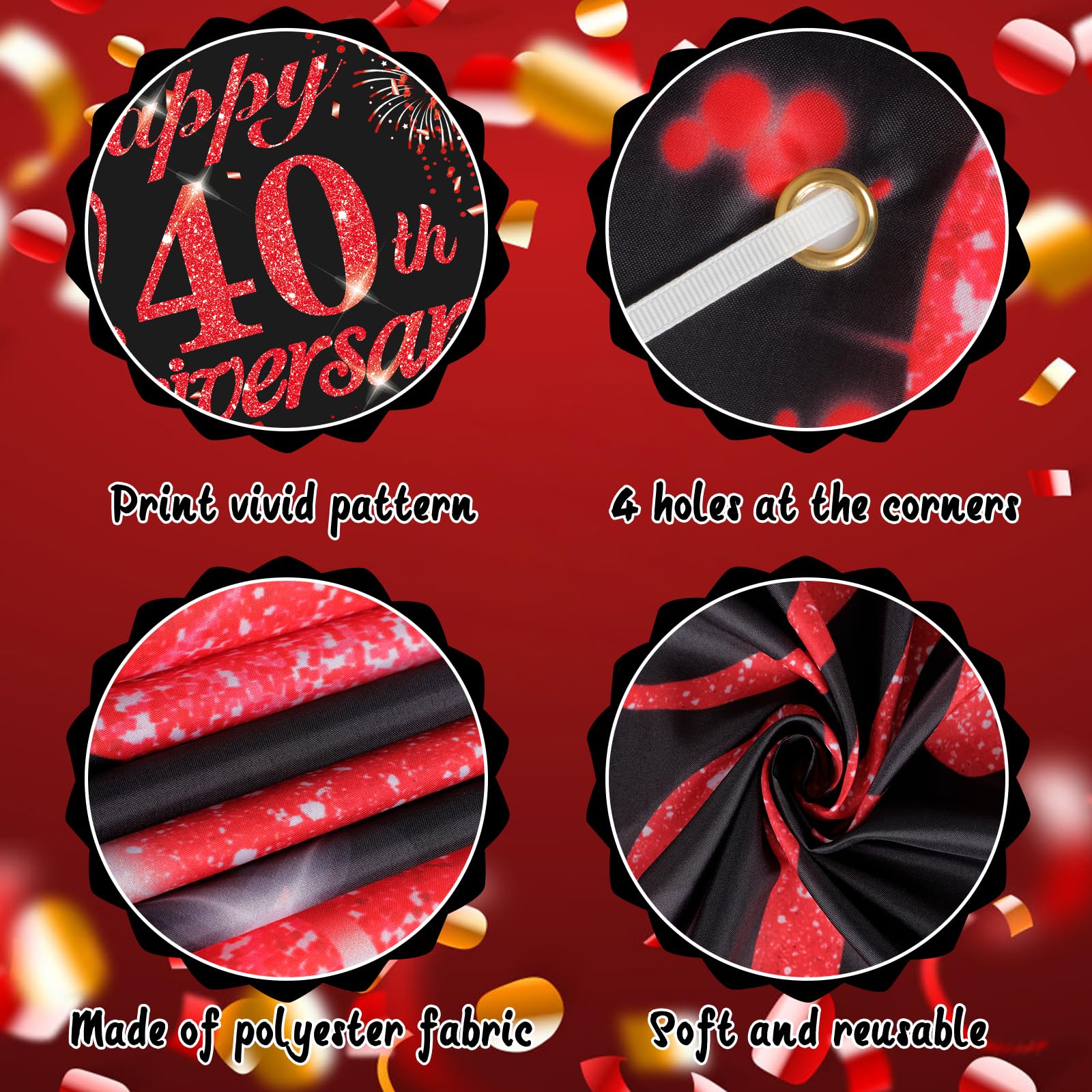 Decorazioni per il 40° anniversario di diserbo di rubino, decorazioni per il 40° matrimonio rosso, striscione di nozze rosso, palloncini per il 40