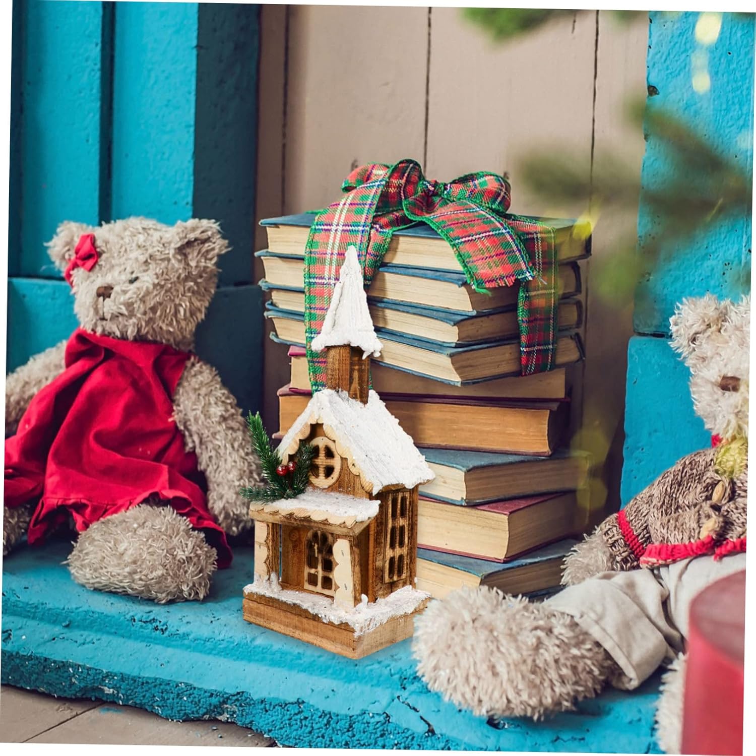 1pc Christmas House Ornament Lighted Xmas Decor for Living Room Bedroom Holiday Scenes Material No Battery Needed
