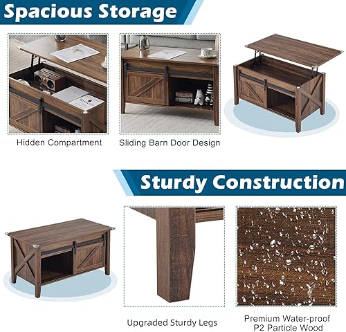 Miniatura 3 de VINGLI Mesa de centro con tapa elevable, 36 pulgadas, pequeña mesa de centro de madera con almacenamiento, mesa central rectangular de madera con