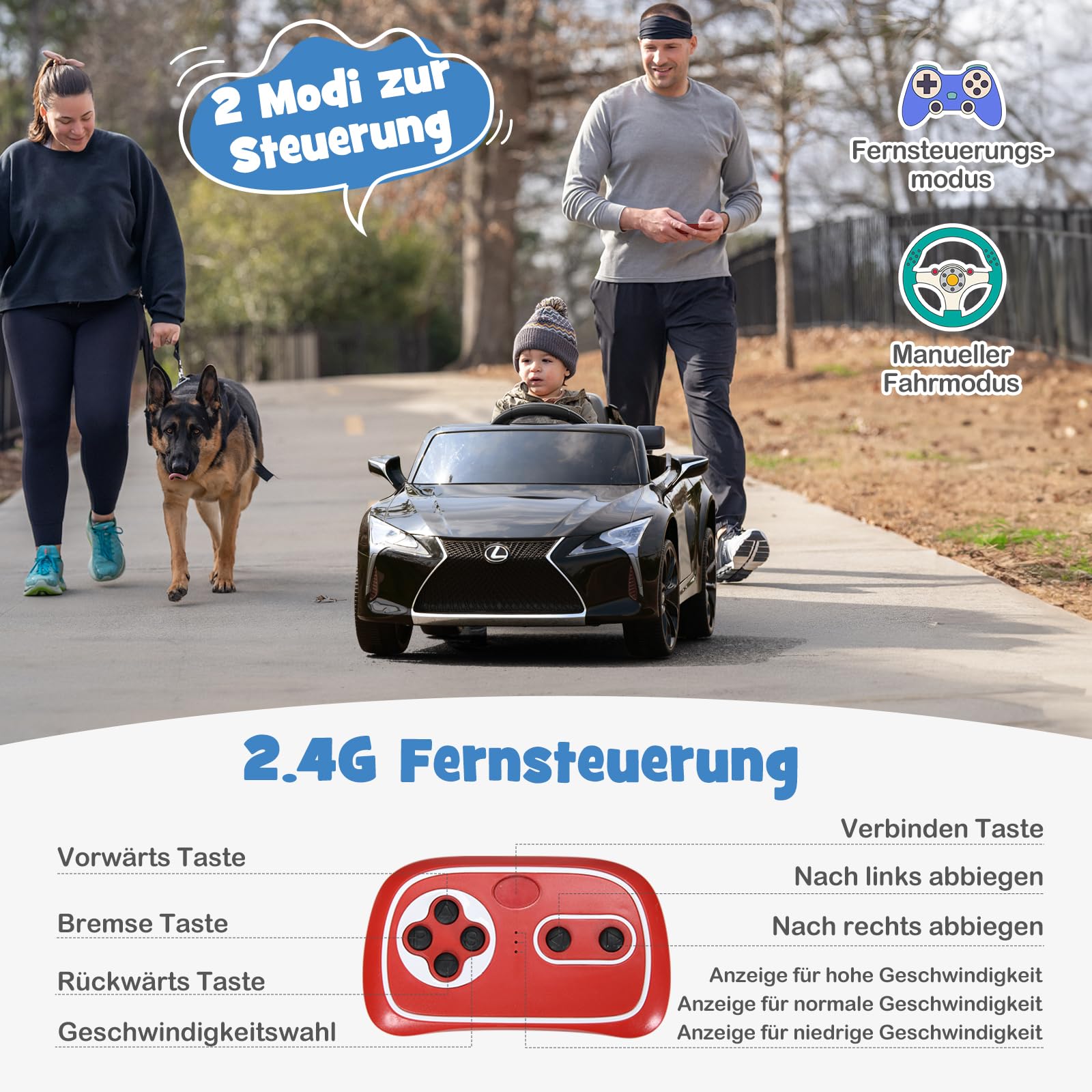 GOPLUS Samochód elektryczny dla dzieci 12 V Lexus LC500, pojazdy elektryczne z pilotem zdalnego sterowania 2,4 G, elektryczny samochód dziecięcy z 2 drzwiami i 2 prędkościami, USB, klakson i muzyka,