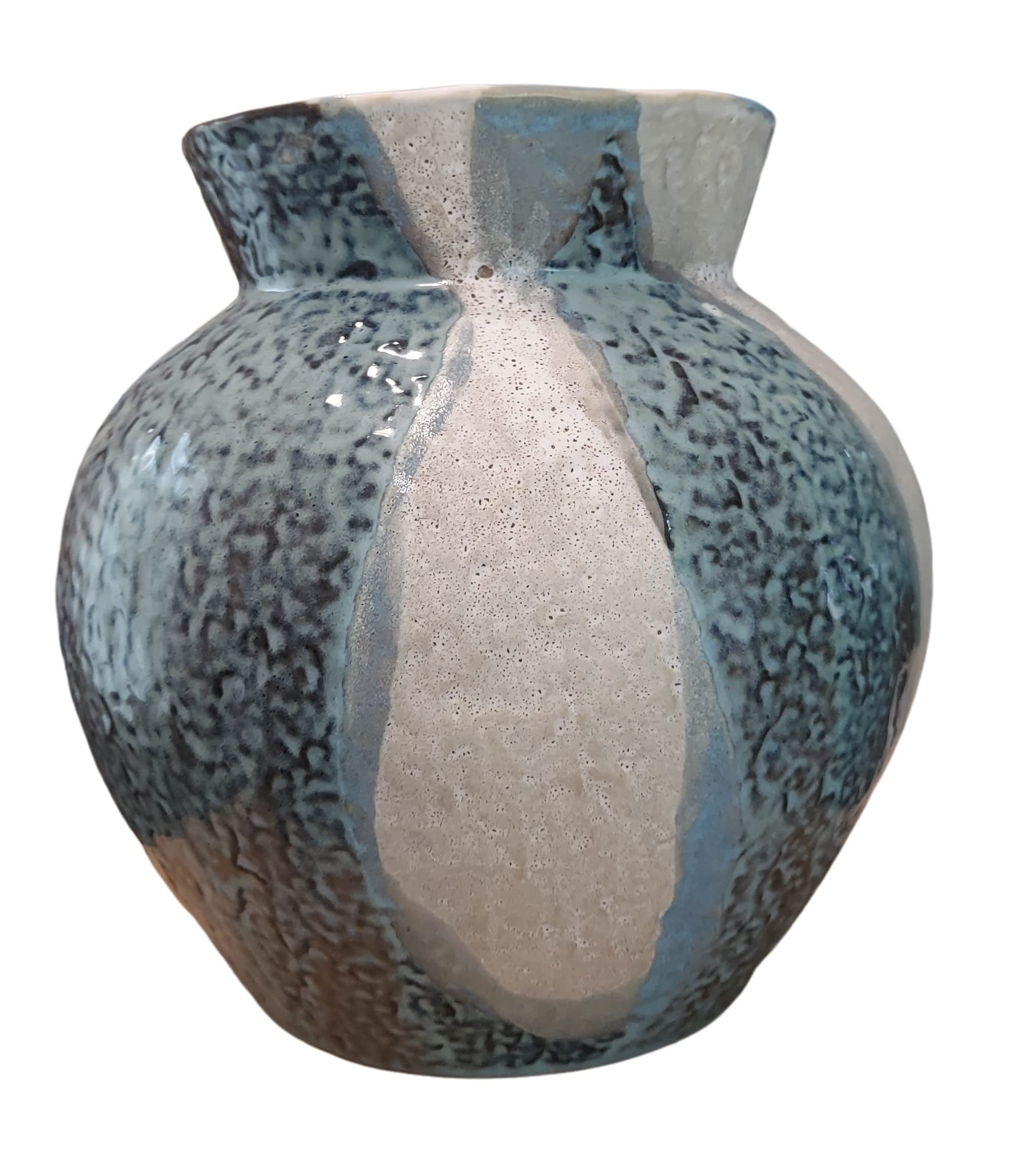 PintoCer Jarrón de Cerámica de Gres Azul y Blanco, Arreglos Florales, Decoración de Salón, Florero Decorativo, Altura 20cm