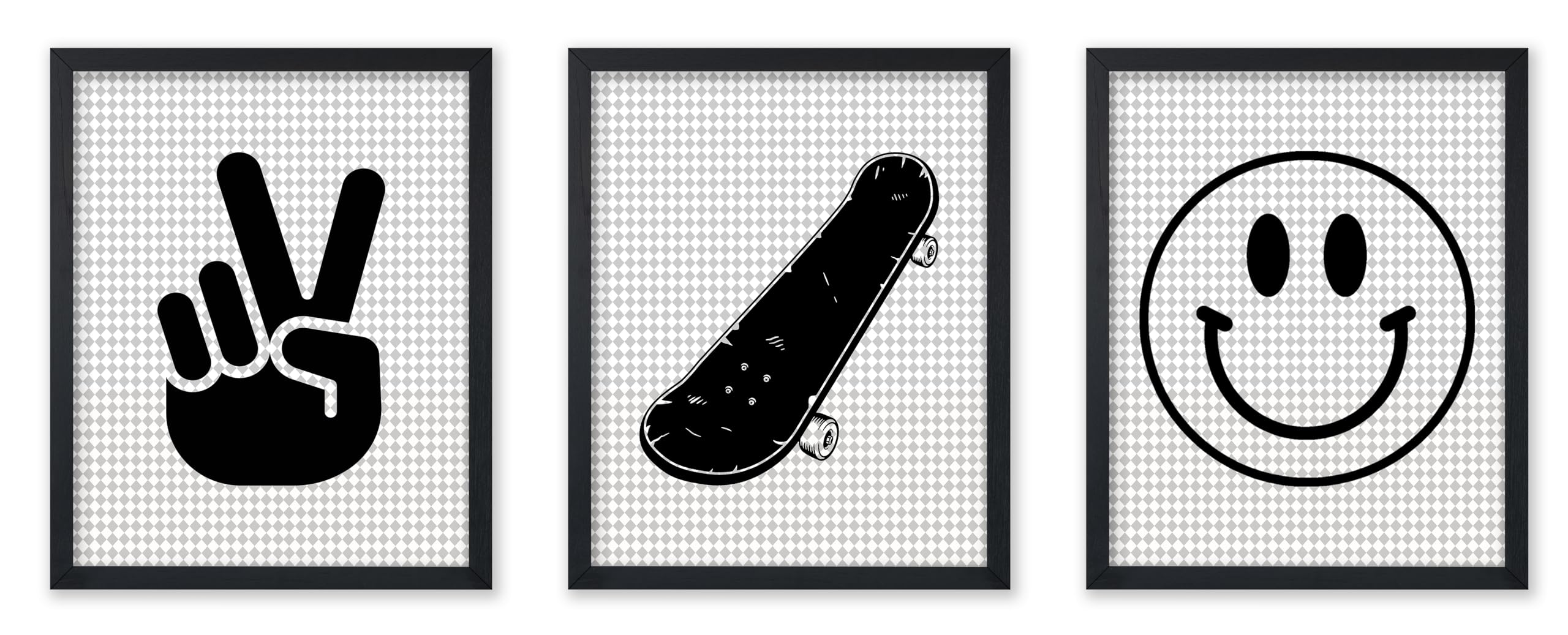 Photo 1 of ***FACTORY SEALED***Poster Master 3-Piece Cool Dude Poster - Skateboard Print - Checkered Art - Smile Face Art - Gift for Boys, Girls & Parents - Fun Decor for Playroom, Nursery or Kid's Room - 8x10 UNFRAMED Wall Art***FACTORY SEALED***