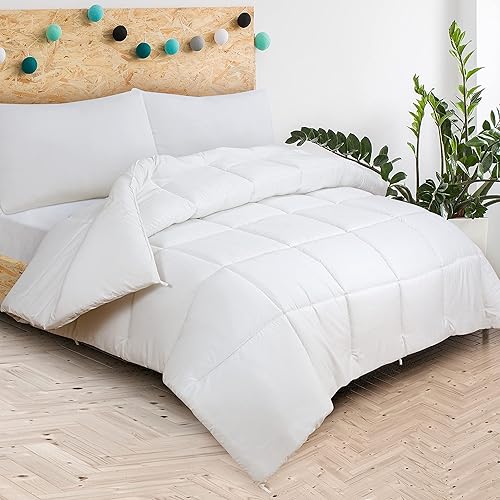 Miniatura 2 de Edredón blanco 100% microfibra cepillada suave acolchado para todas las estaciones, relleno de edredón reversible con pestañas en las esquinas,