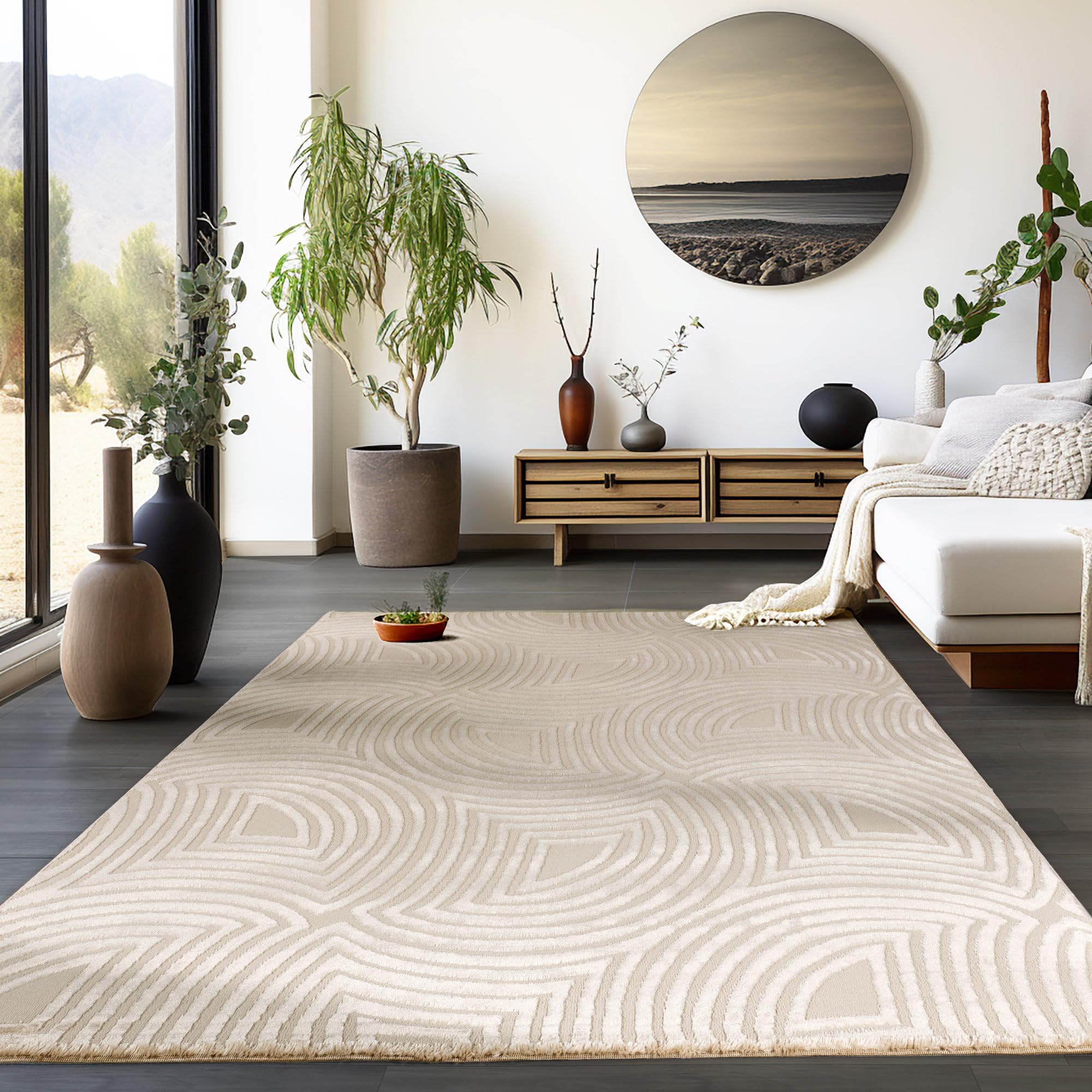 Tapis de chambre scandinave beige pour créer une atmosphère douce et cocooning