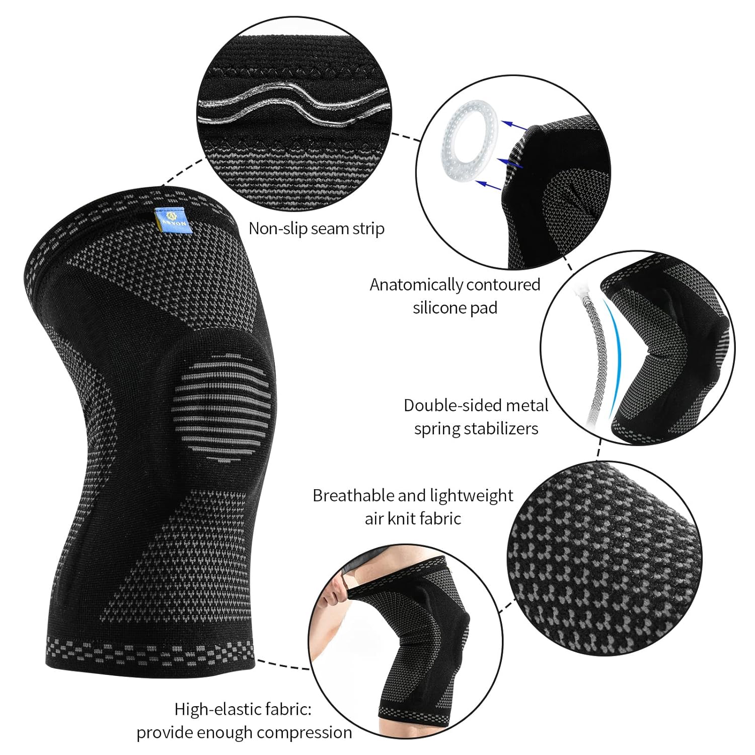 ABYON Knee Brace, Knee Compression Sleeve Support (1 Piece) for Men