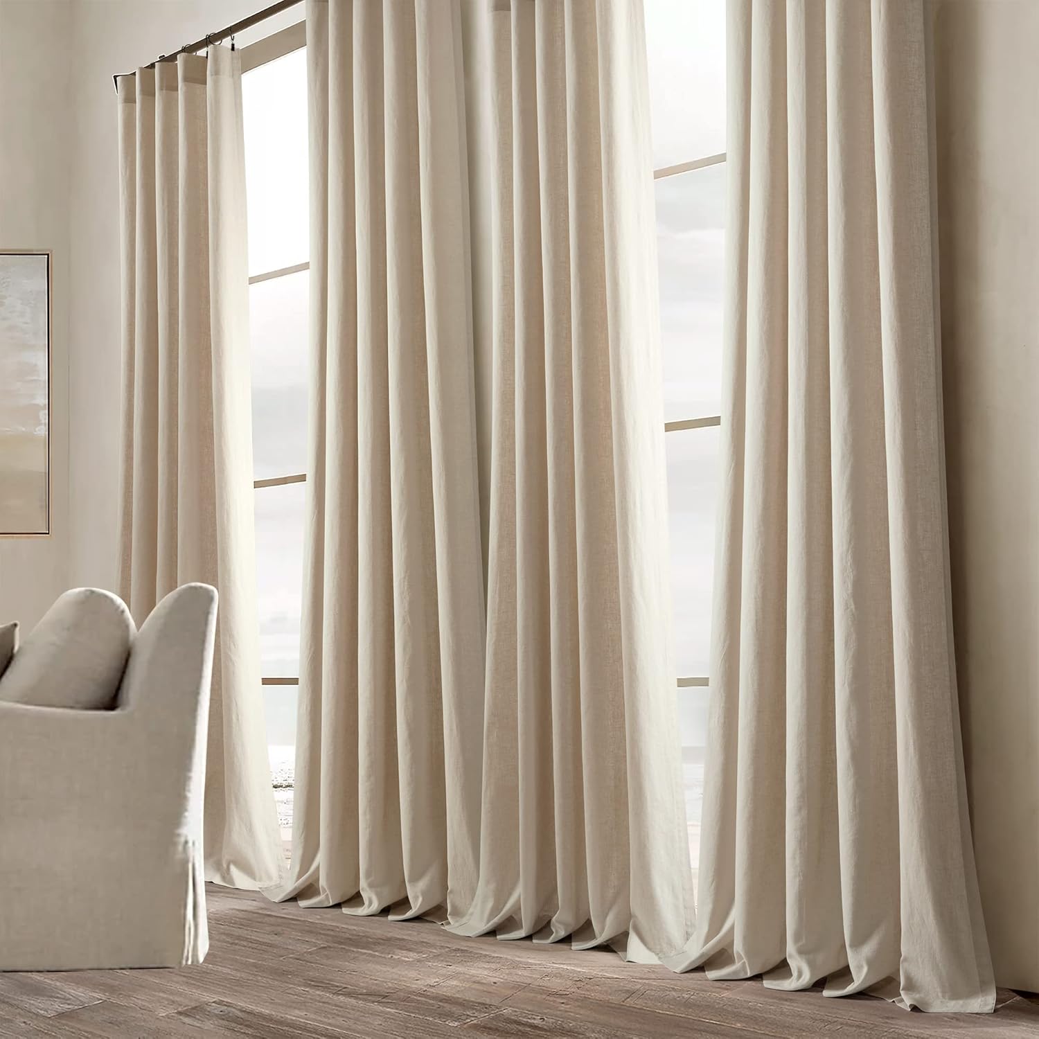 Lush Decor Belgian Flax Prewashed Linen Rich Cotton Blend Window Curtain Panel (Single Panel), 84" L x 50" W, Ivory