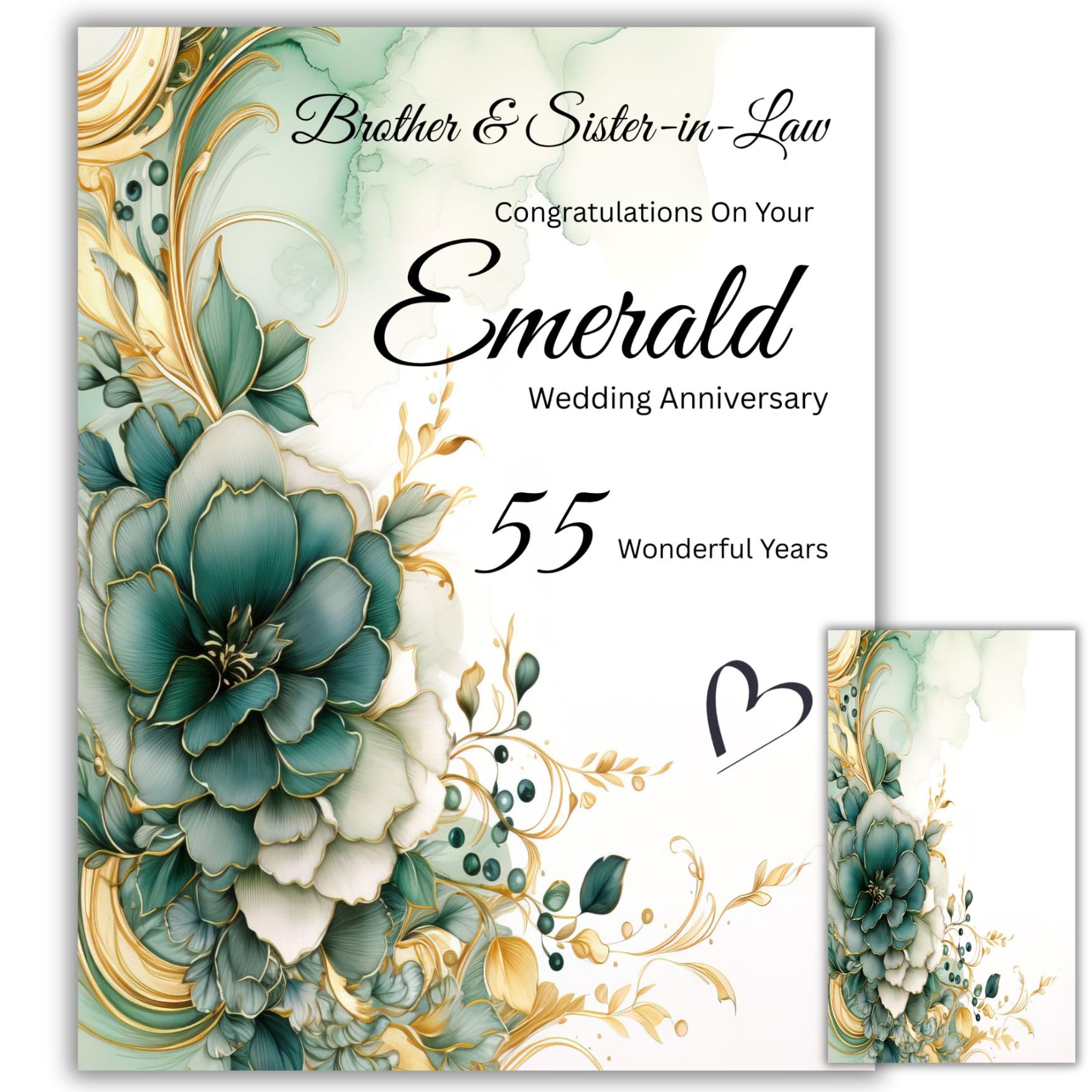 Sarah Elizabeth Collection - Emerald Anniversary Card with Gift Tag (Brother & Sister-in-Law)/ Extra Large Luxury Card approx 11" x 8", 55 years Celebration Marriage Love (Brother & Sister-in-Law)