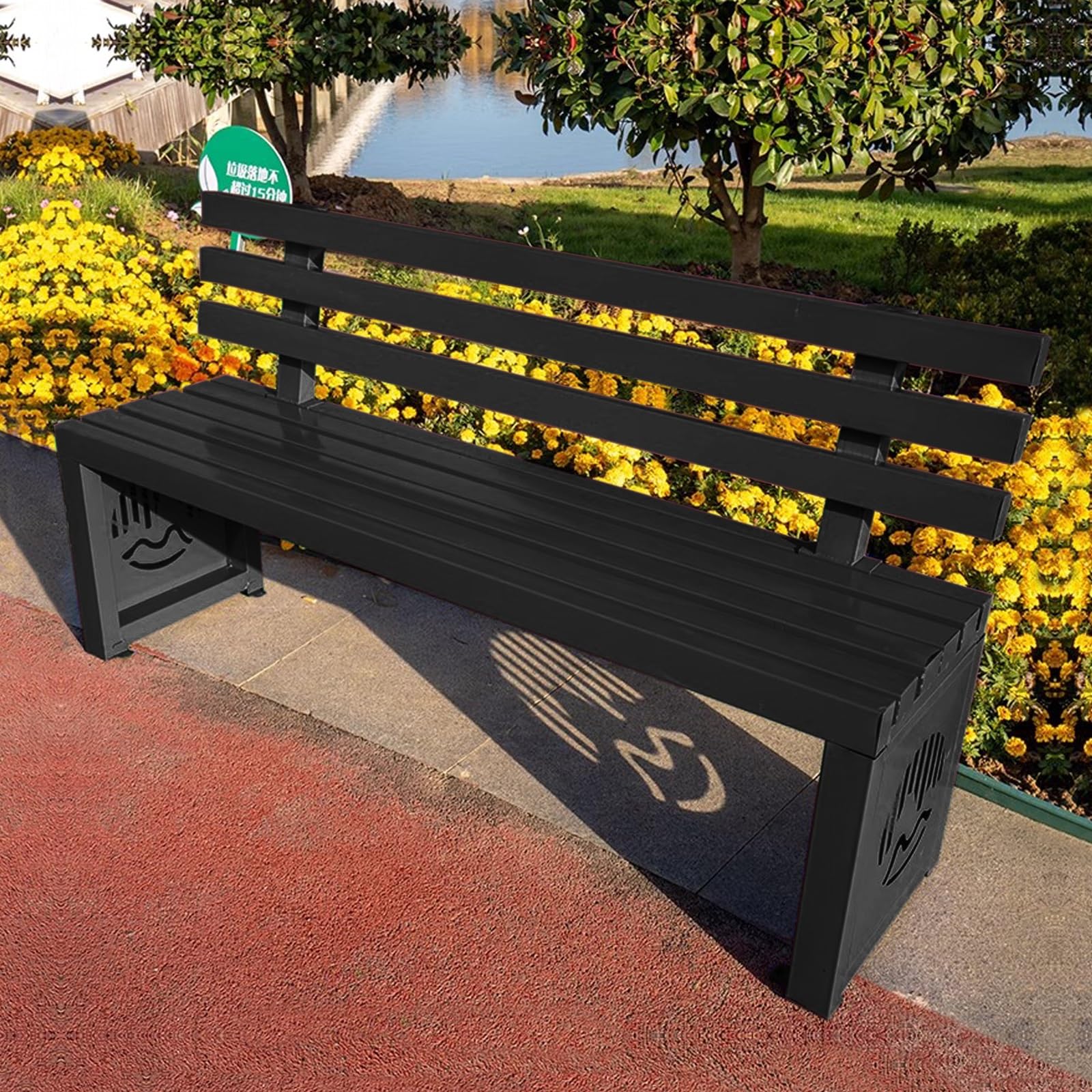 Banc de jardin en métal noir résistant aux intempéries de 39 po avec dossier
