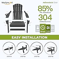 Vista 8 de nevilywood Silla Adirondack plegable, respaldo ergonómico extendido, portavasos, fácil montaje, plástico HDPE duradero, resistente a la intemperie