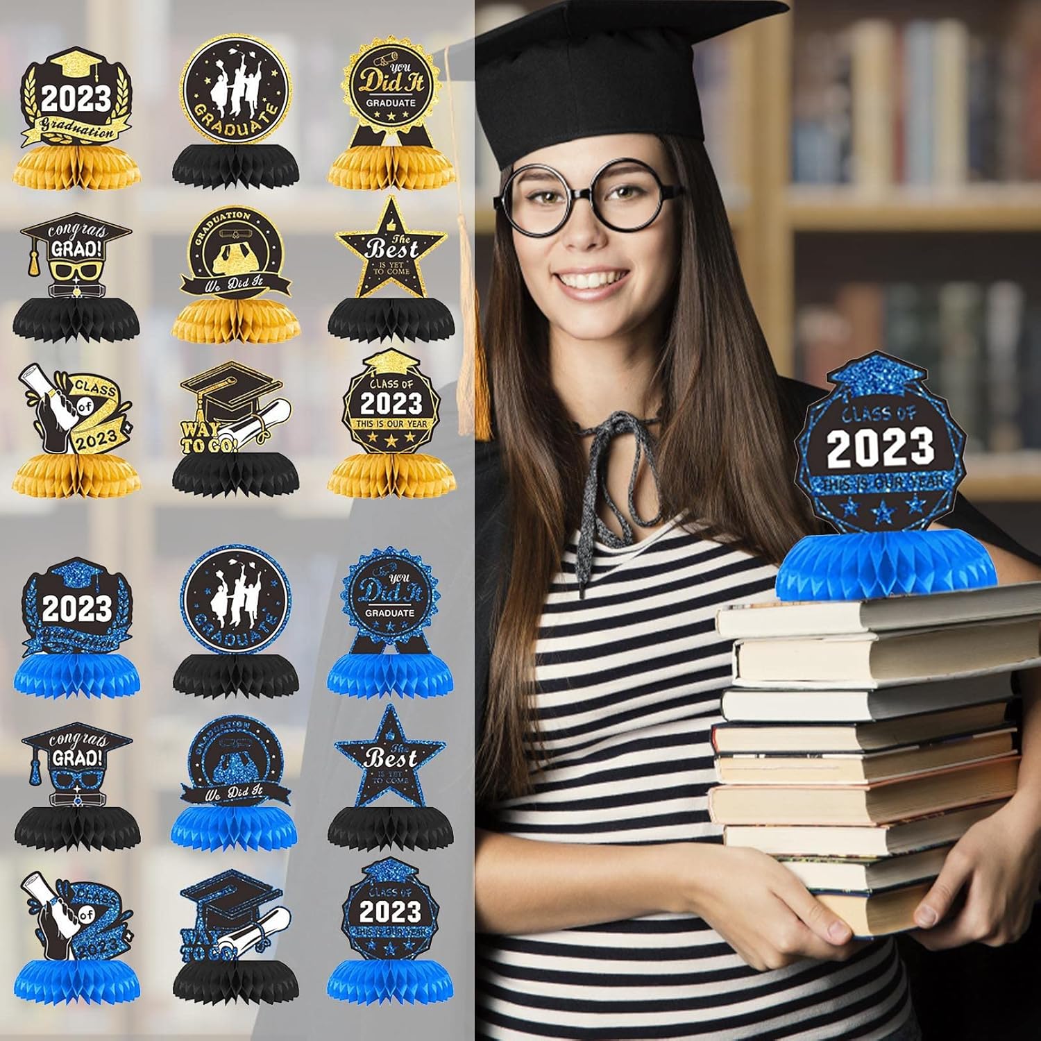 2023 Graduation Party Decorations, 9PCS Black and Gold