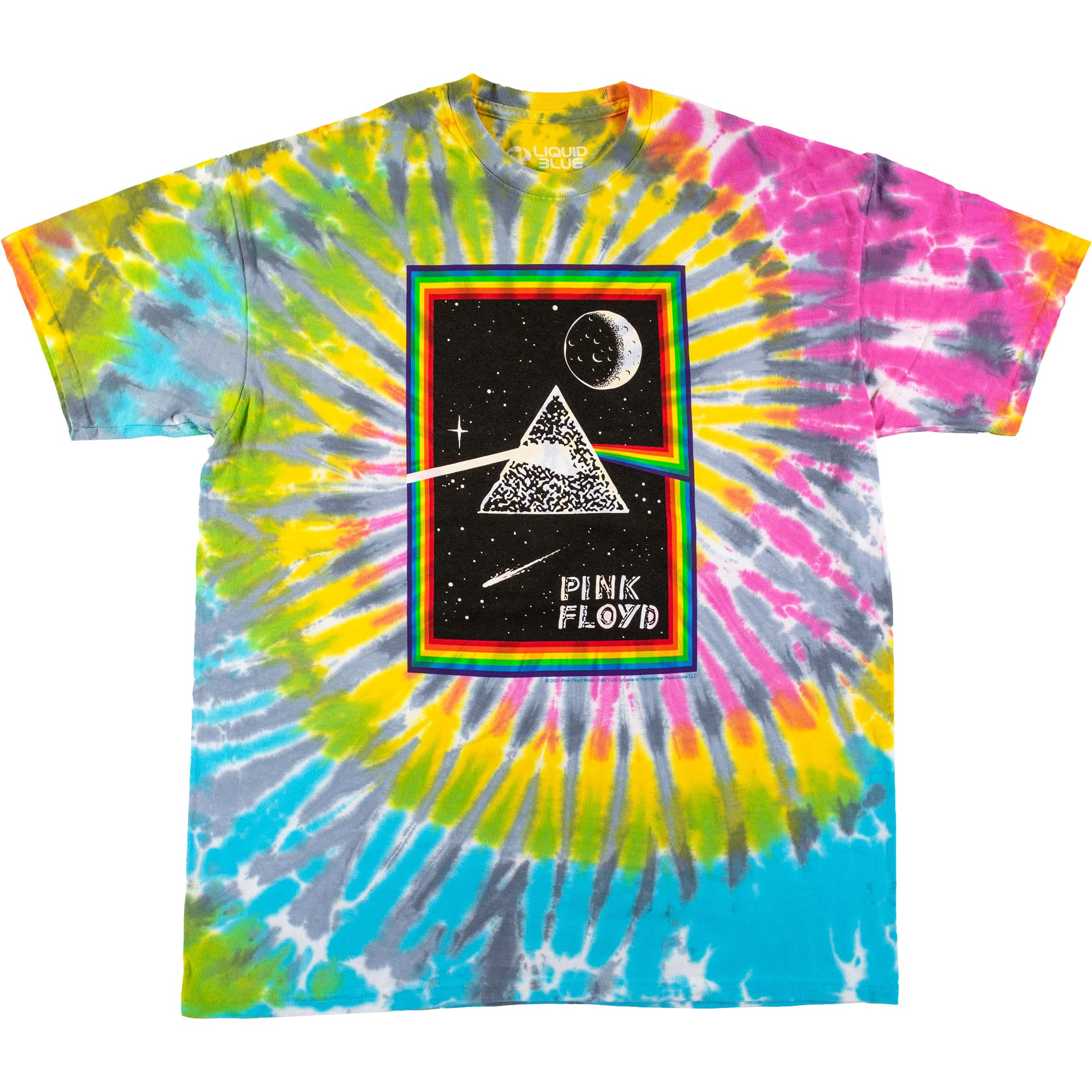 Liquid Blue Men's Pink Floyd Pf Prism Moon Darkside Rainbow T-Shirt, Tie Dye, XXL