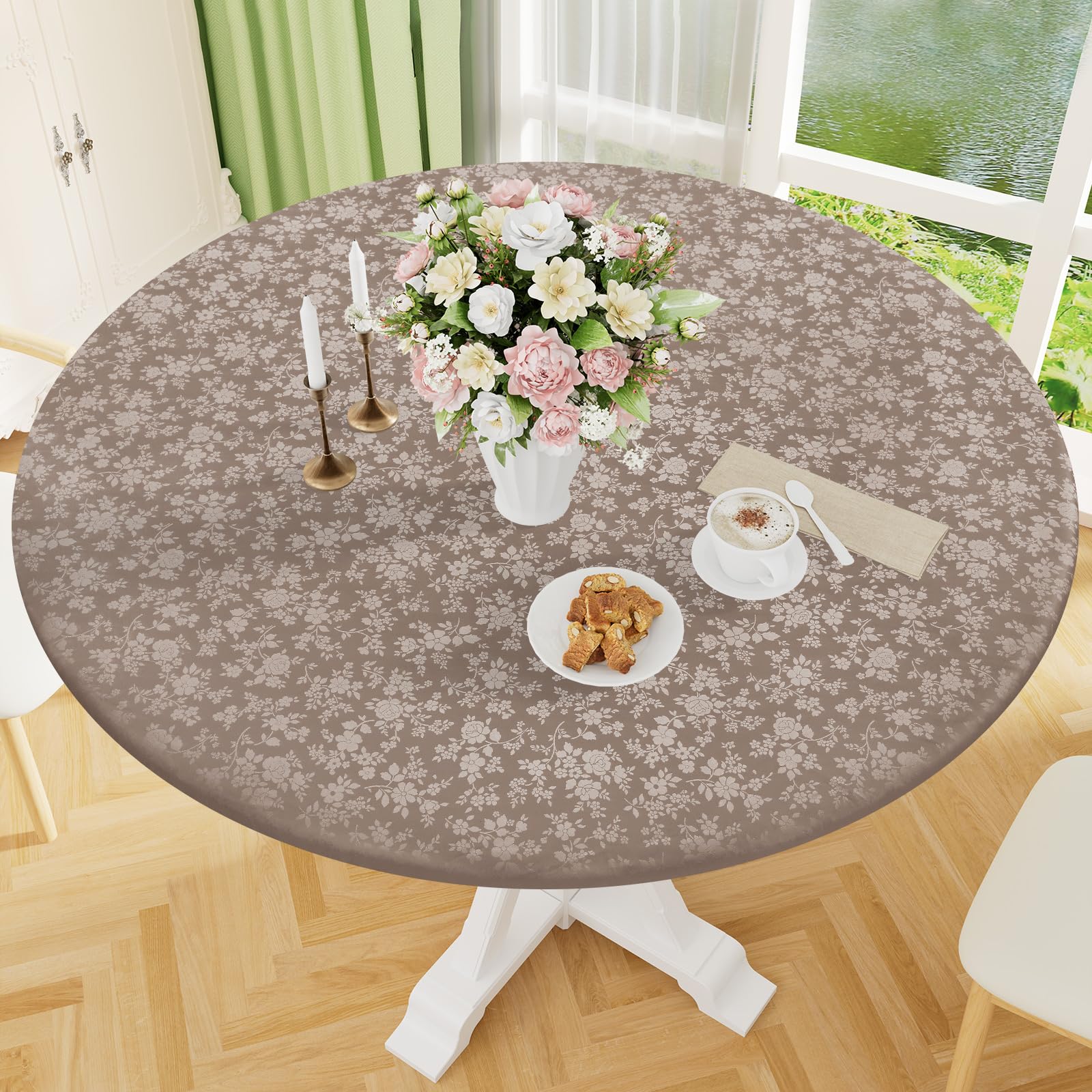 Photo 1 of Smiry Waterproof Vinyl Fitted Tablecloth for 45"-56" Round TableLPNGSAM3473226
