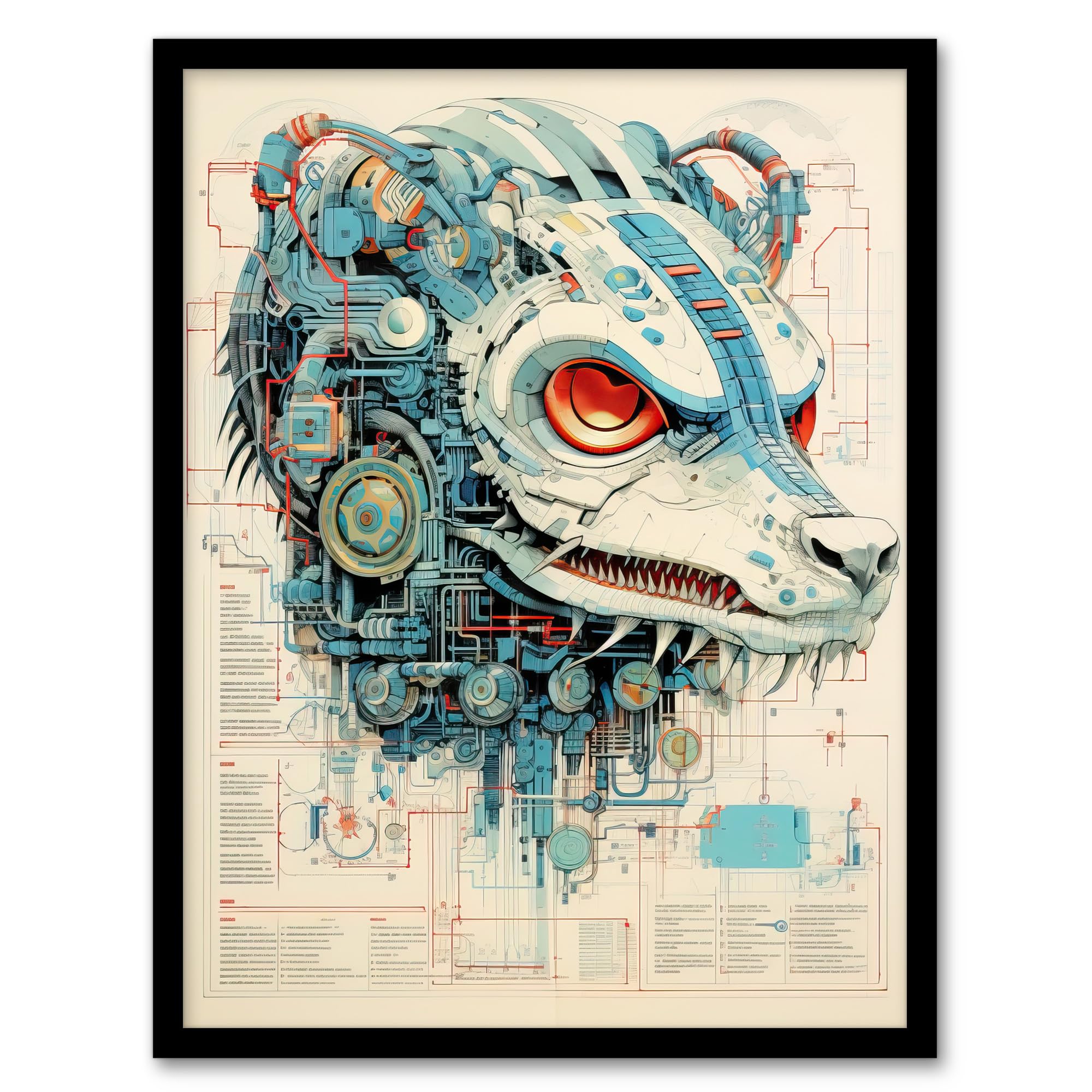 Artery8 21st Century Weapon Robot Hybrid Secret Military Schematic Blueprint Futuristic Complex Arcane Manuscript Gift For Him Man Cave Artwork Framed Wall Art Print A4