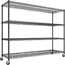 REIBII 60''W Storage Shelves 2399LBS Wire Shelving with Wheels Garage Shelving Heavy Duty Metal Shelves for Storage Rack Adjustable Shelf for Commercial Garage Kitchen, 60" W x 18" D x 65.5" H
