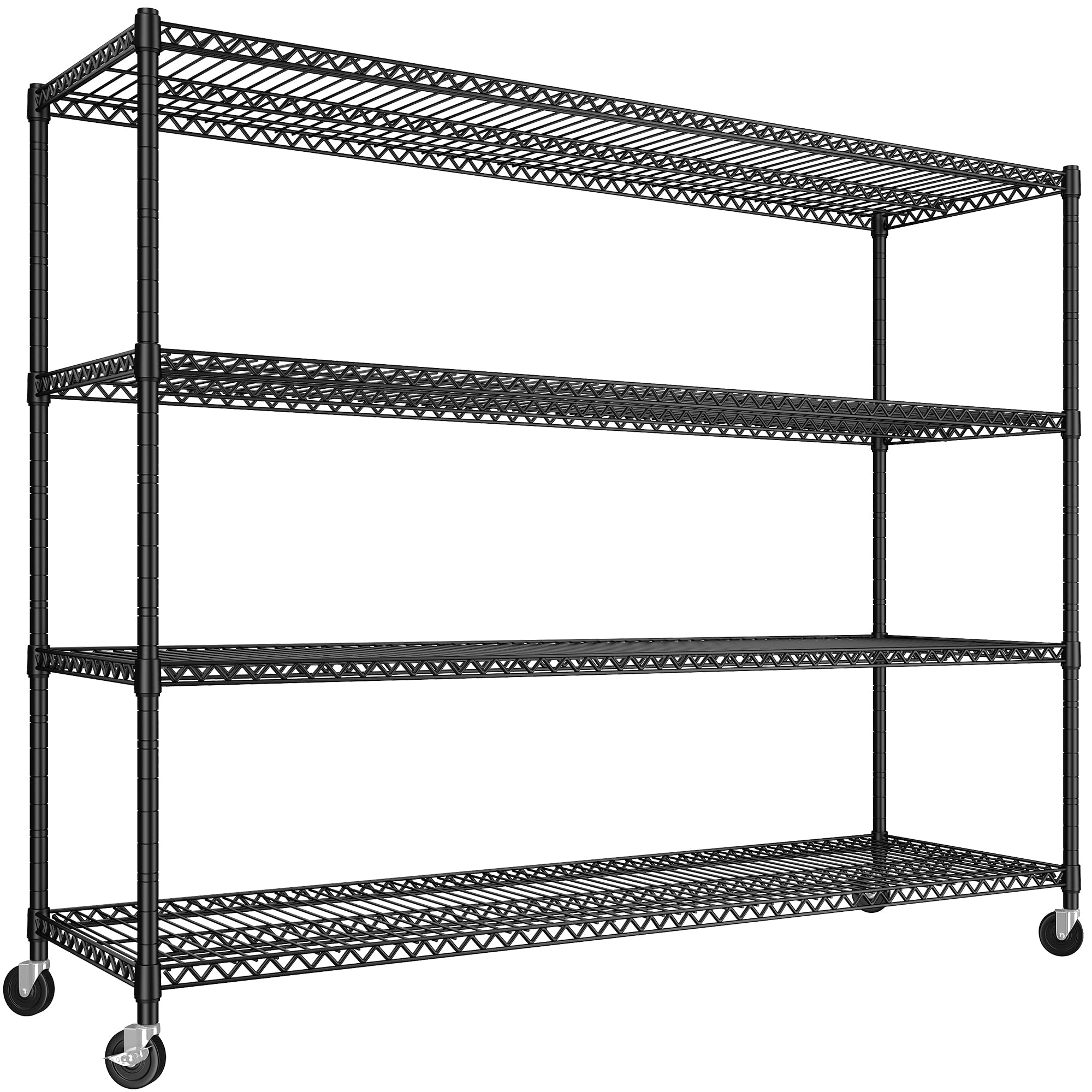 REIBII 60''W Storage Shelves 2500LBS Metal Shelving Unit with Wheels & Feet, 4 Tier Wire Shelving Adjustable Garage Shelving Heavy Duty for Pantry Kitchen Garage, 60