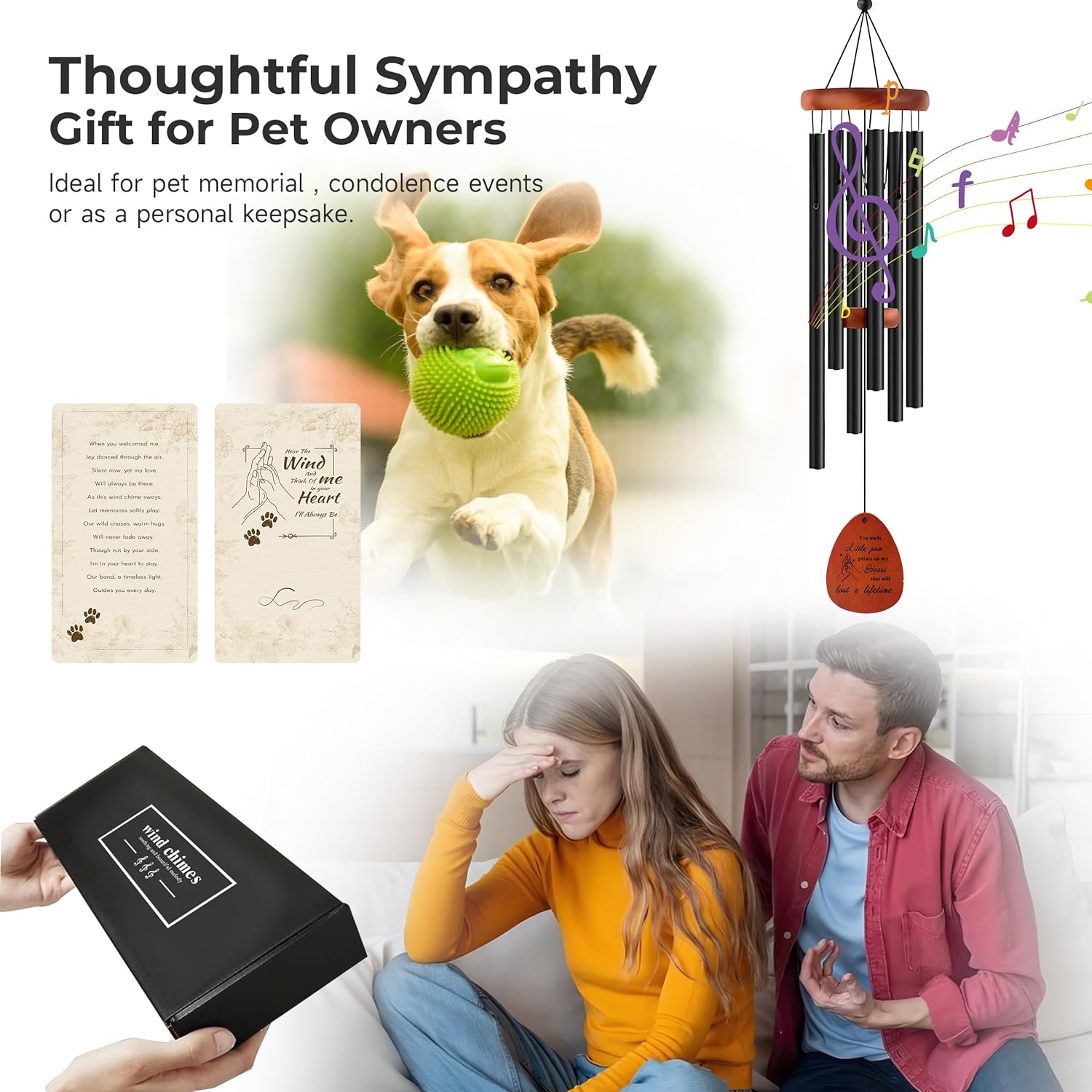 Dog Memorial Gifts for Loss of Dog, 26" Pet Memorial Wind Chimes Remembrance Gift Sympathy Gift, in Memory of Cat, Loss of Pet Gifts (Black) - Image 4