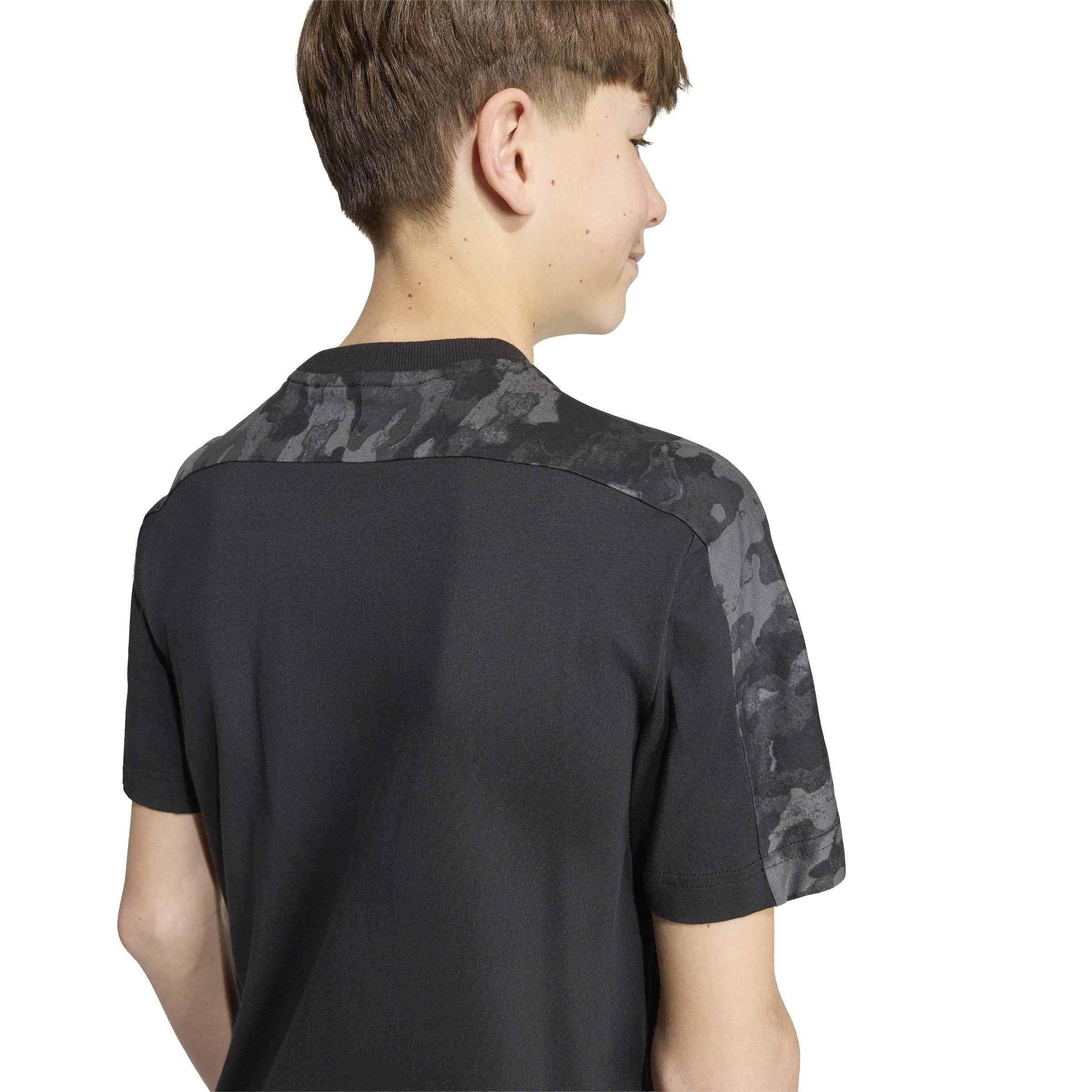 adidas Unisex niños Seasonal Essentials Camo Cotton Juniors Shirt, Black/Carbon, 15-16 Years
