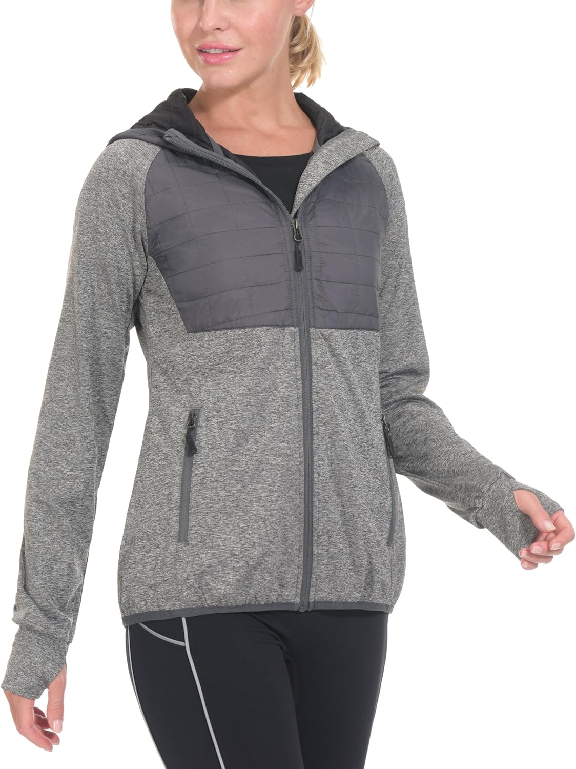 Little Donkey Andy Women's Lightweight Thermal Running Jacket Hybrid Quilted Full Zip Golf Jacket with Hood - Image 2