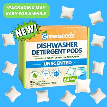 Dishwasher Detergent Pods Free & Clear, Unscented, Eco Friendly, Cuts Grease, 64 Count, Powerful Formula for Sparkling Clean Dishes, Automatic Dishwasher Safe