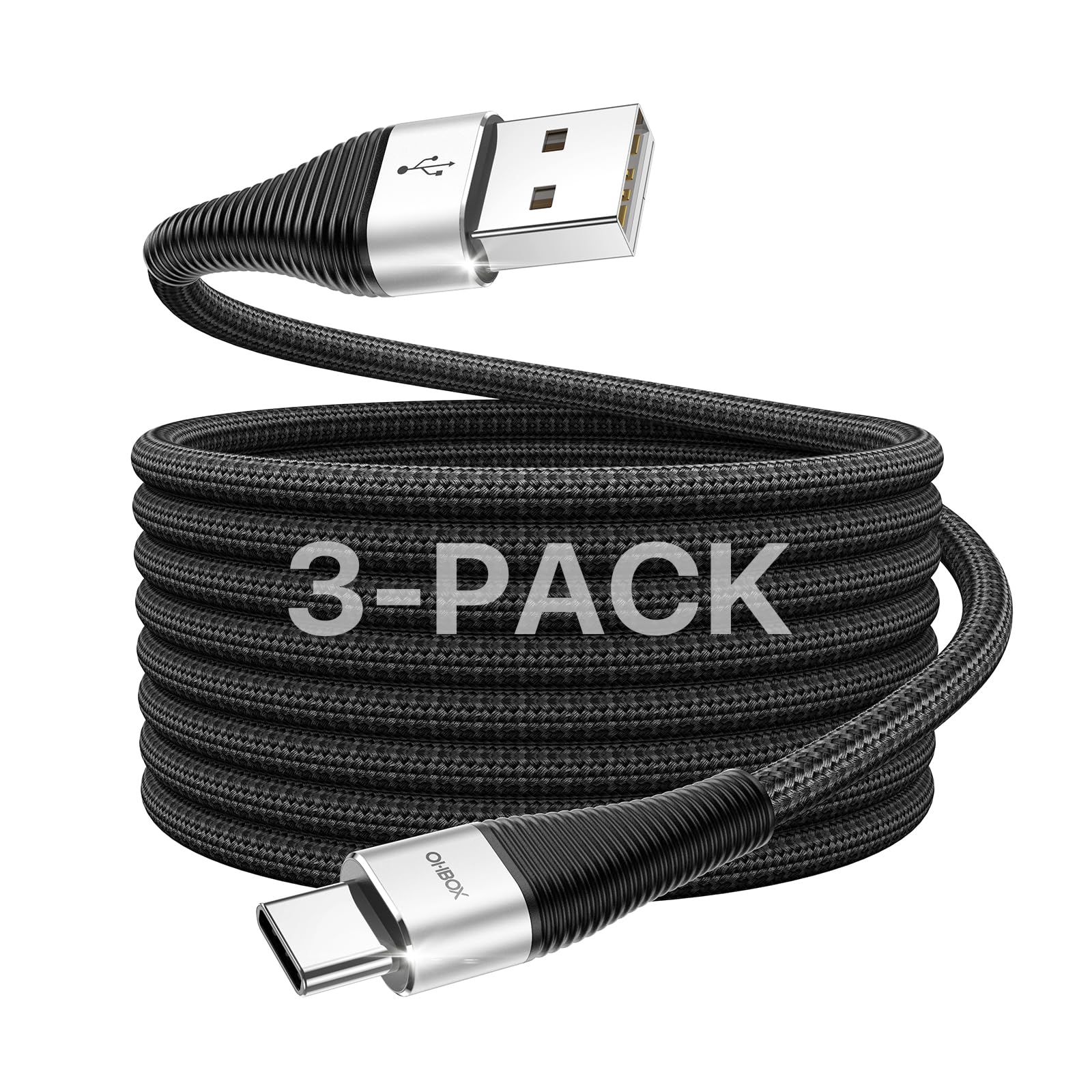 ohbox Cable USB tipo C de 3 pies, paquete de 3 cables USB A a USB C de carga rápida de 3 pies, cable USB a USB C corto de nailon trenzado de alta calidad para iPhone 17/16/15/Pro/Plus/Max/Samsung