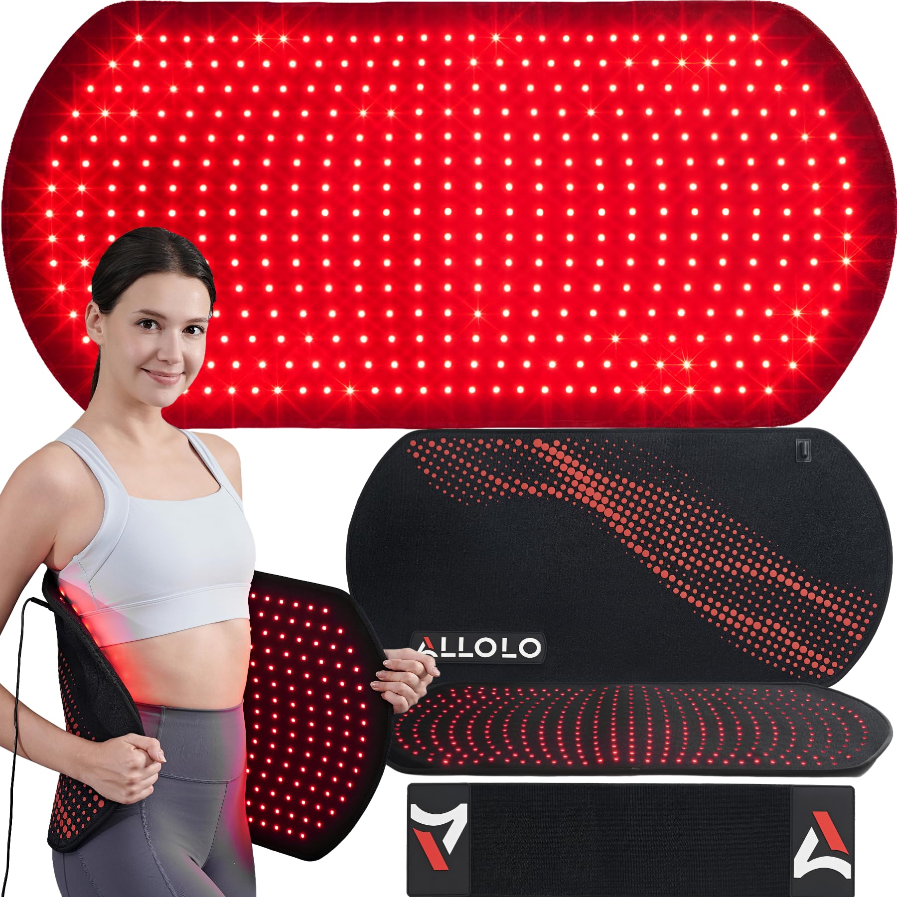 ALLOLO Red Light Therapy for Body, 3 in 1 LEDs Red Light Therapy Belt with Timer Remote Control, 660nm 850nm Infrared Light Therapy Pad for Body Waist Shoulder Knee, 32.7" x 15.7" Large Area