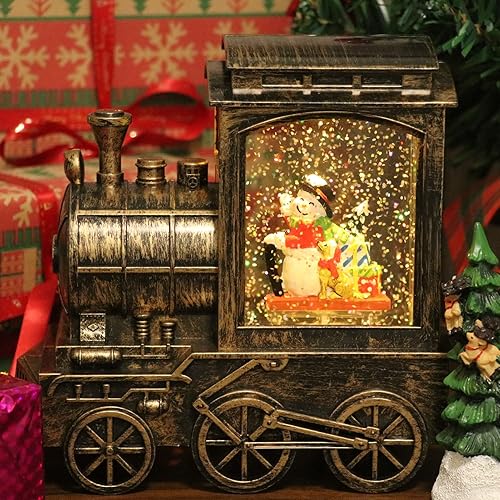 Miniatura 4 de GenSwin Linterna de globo de nieve de Navidad, tren de remolino de agua, purpurina con temporizador de 6 horas, iluminación LED musical, funciona