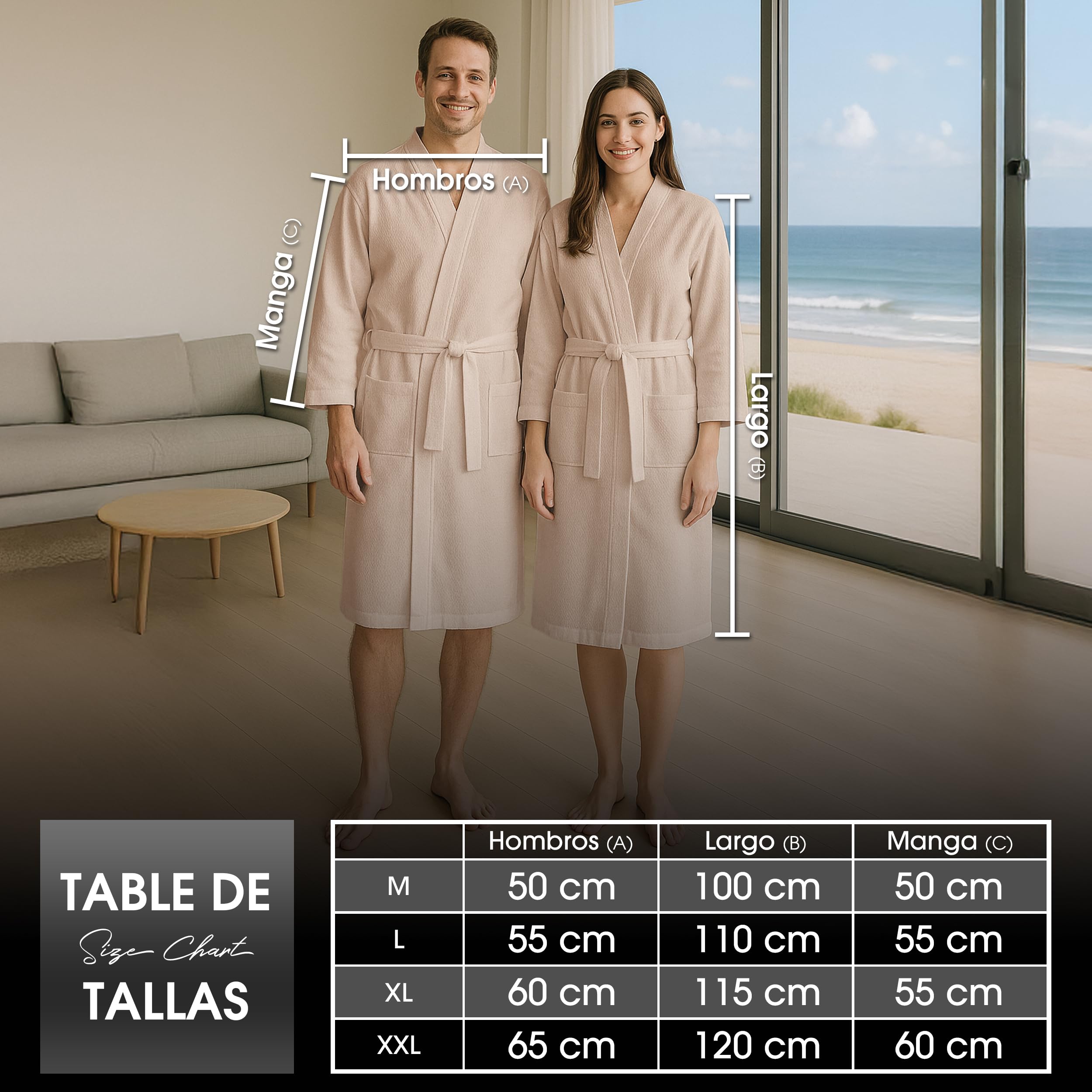 Albornoz Unisex para Hombre y Mujer con Bolsillo y Cinturón - Bata de Casa Suave, Secado Rápido y Alta Absorción - Textura Gofrada 100% Algodón 400gr